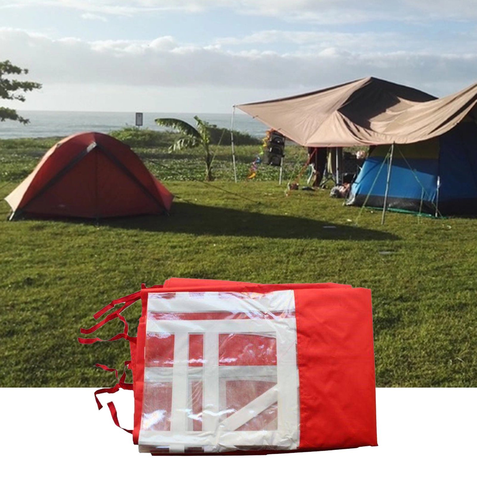 und und regensicheres Fenster, Faltbar Rutaqian Flohmarkt Marktstand, Tarp-Zelt (Multifunktionaler aus 3 Oxford-Stoff, Camping-Sonnenschutz transparente rot Außenstallzelte), Seiten Campen Festival, Wickeltuch Wasserdicht Party, Wind- und für Hat für Zelttuch