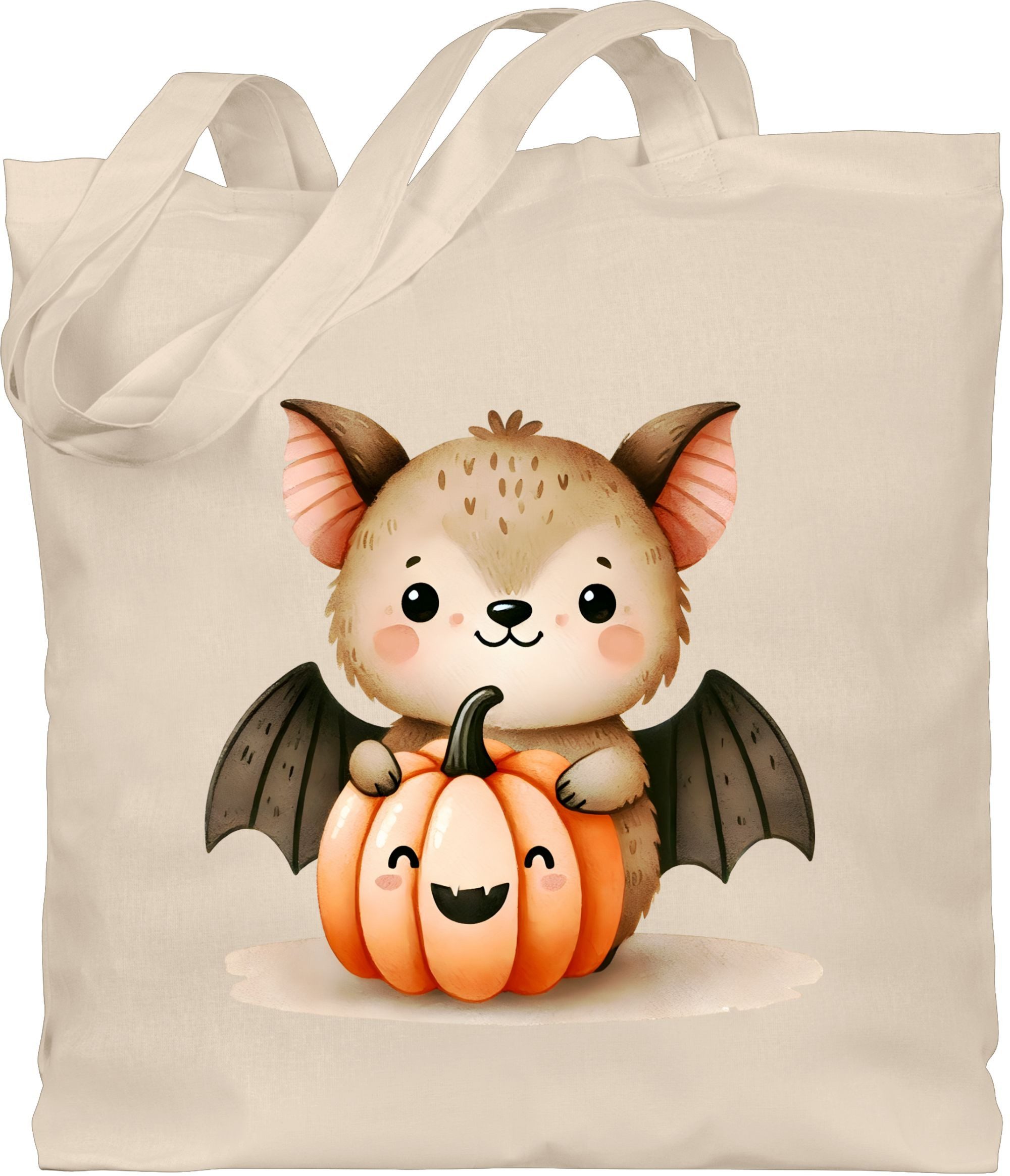 Shirtracer Umhängetasche Süße Fledermaus mit Kürbis, Herbstliches und niedliches Motiv, Hallo, Halloween Beutel