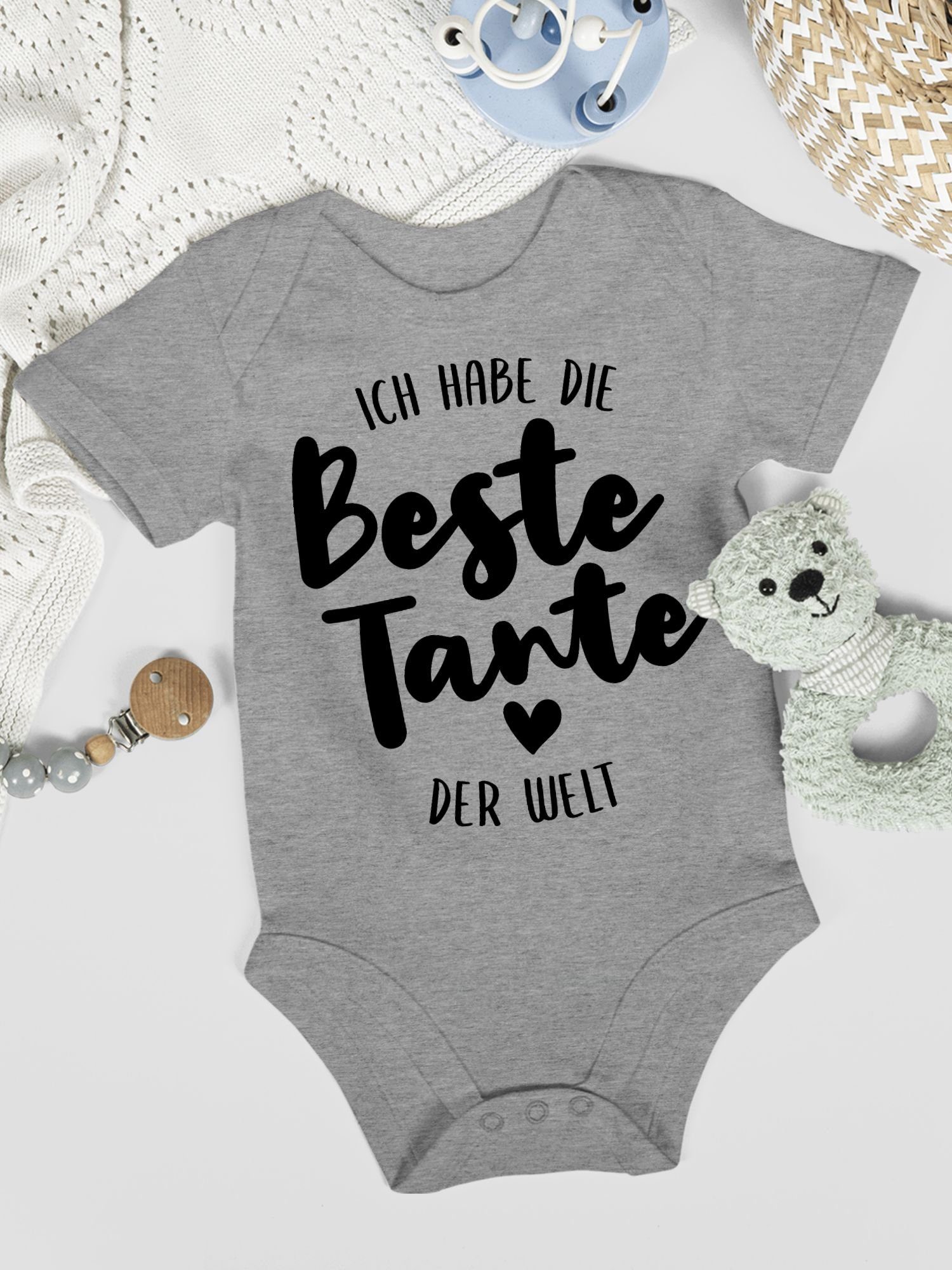 Shirtracer Shirtbody Ich habe die & Grau beste Baby Tante Welt 2 Strampler meliert Junge Mädchen der schwarz