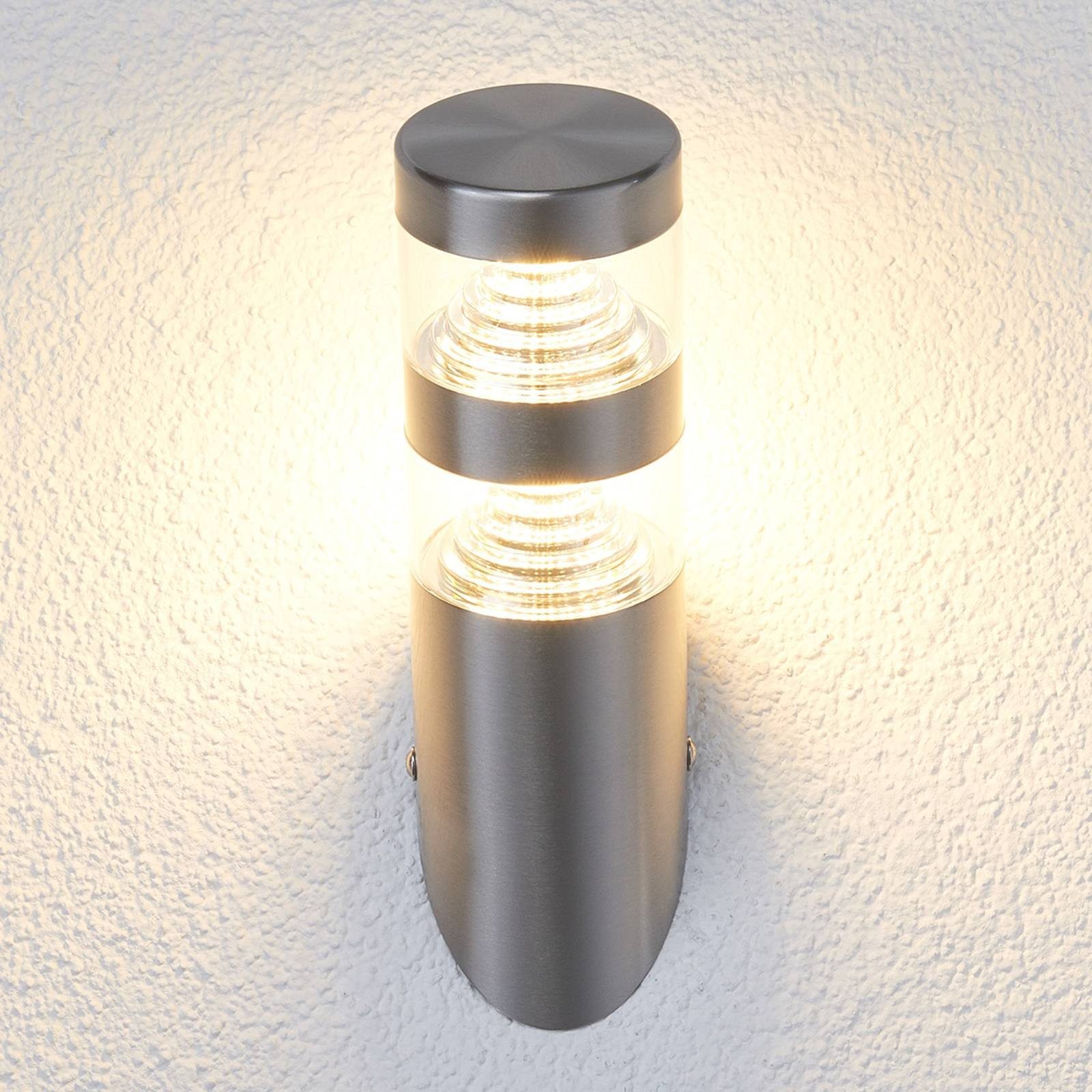 Modern, LED LED-Leuchtmittel Kunststoff, Außen-Wandleuchte klar, warmweiß, edelstahl, Lanea, 1 flammig, Lindby inkl. Edelstahl, verbaut, fest