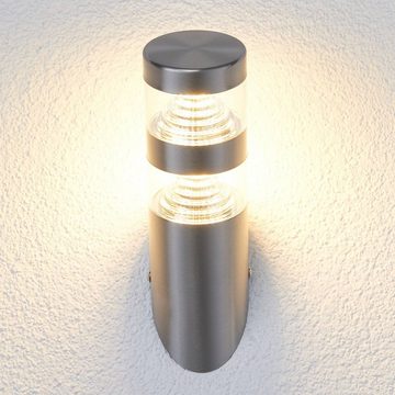Lindby LED Außen-Wandleuchte Lanea, LED-Leuchtmittel fest verbaut, warmweiß, Modern, Edelstahl, Kunststoff, edelstahl, klar, 1 flammig, inkl.