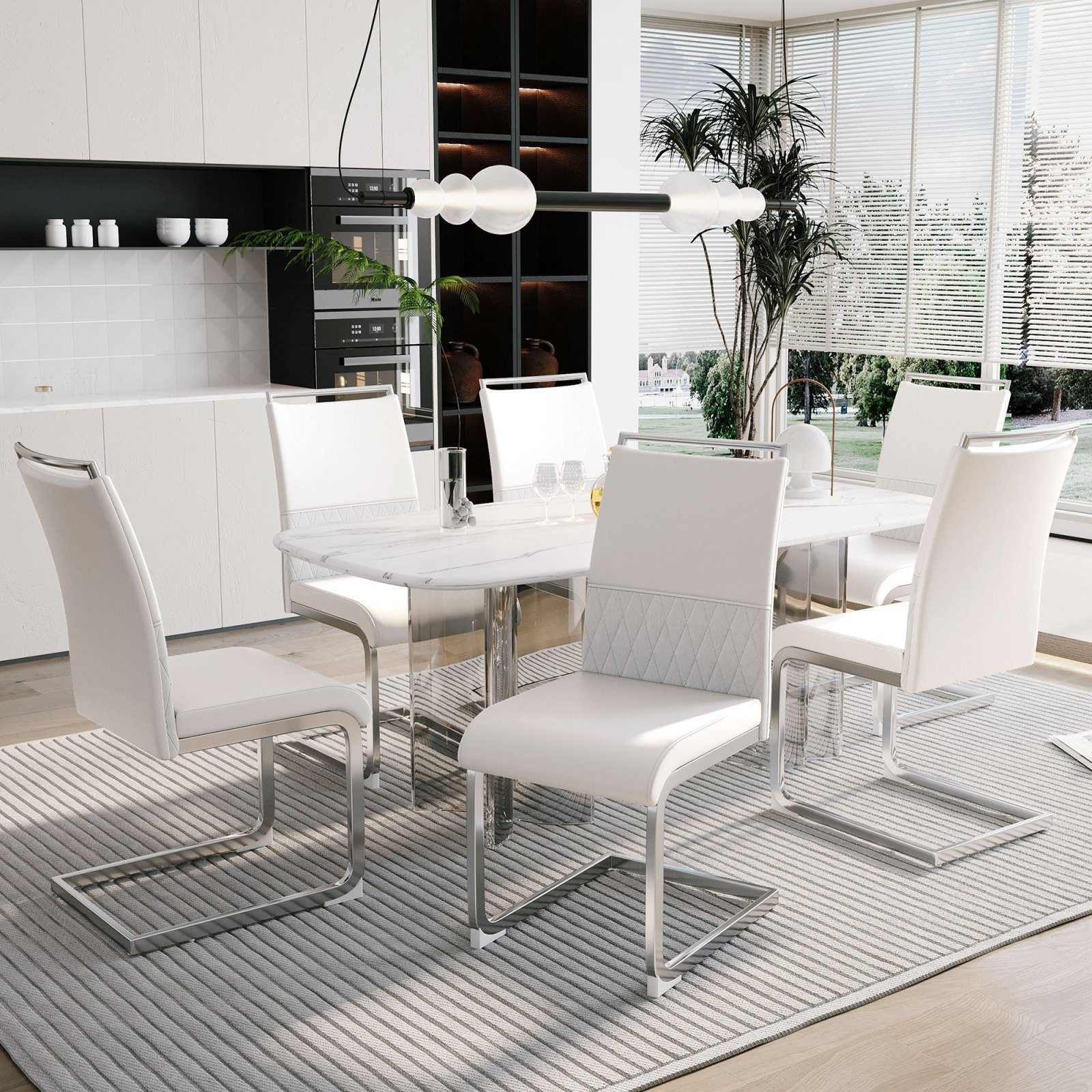 SEEZSSA Stuhl Weiß Esszimmerstühle Moderner Küchenstuhl Esszimmerstuhl mit  Metall (2 St), 2/4/6er-set Freischwinger Schwingstuhl mit Rückenlehne,  Polsterstuhl