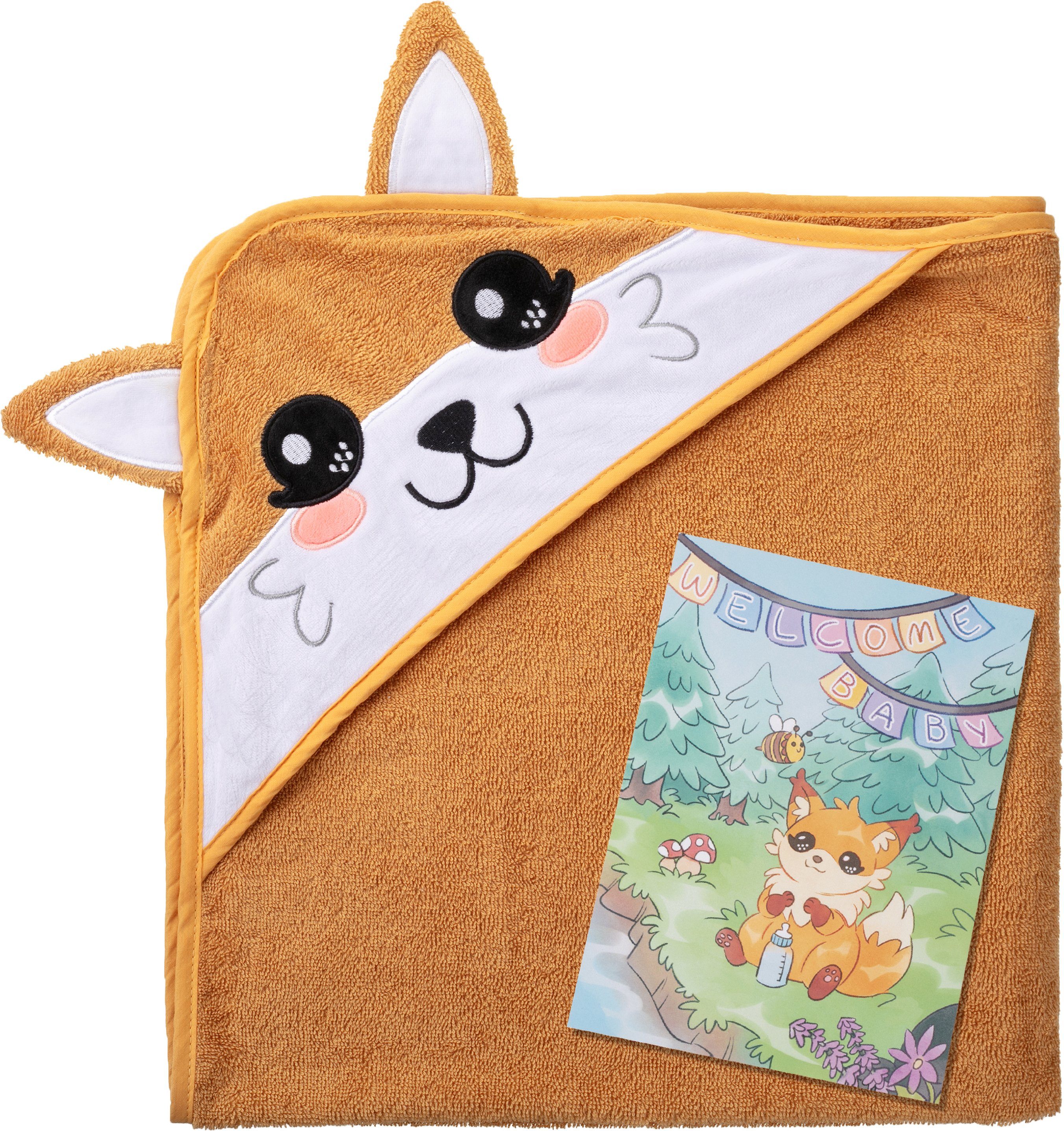 Badetuch Baby Kapuzenbadetuch mit Grußkarte, Geschenk-Set