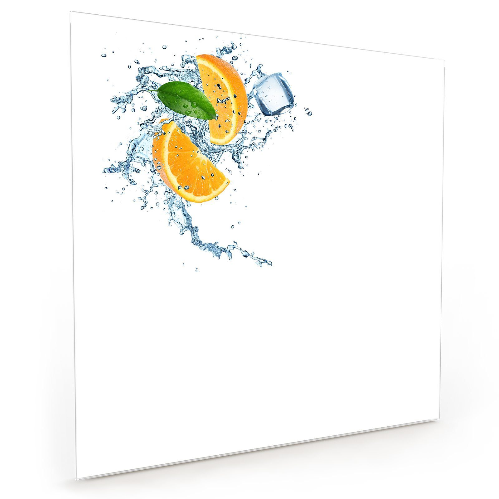 Primedeco Küchenrückwand Spritzschutz Glas Orangenschnitze im Wasser
