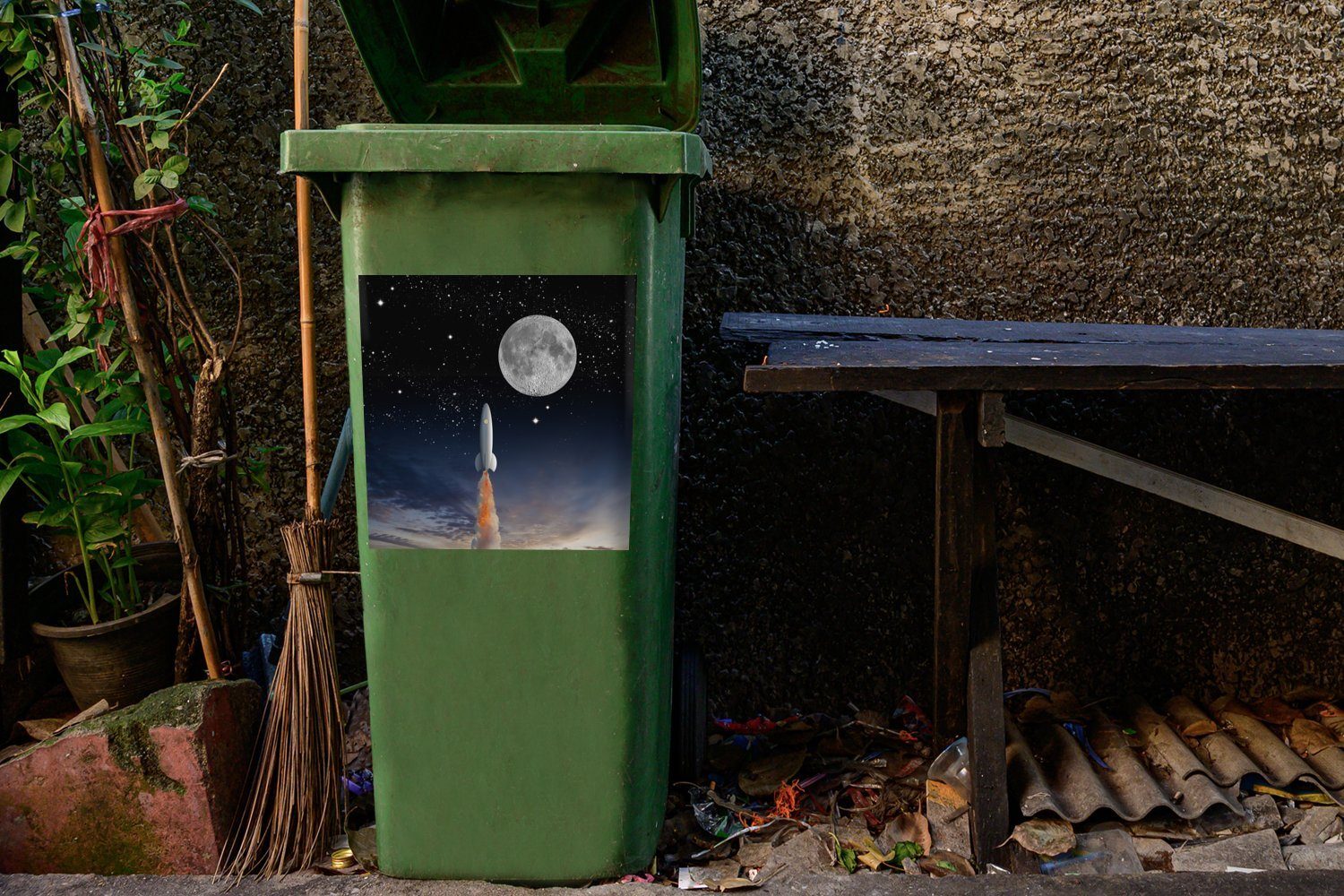 Vollmondes des Wandsticker Container, Illustration Eine der (1 St), Sticker, Raumfähre Mülltonne, MuchoWow und Mülleimer-aufkleber, Abfalbehälter