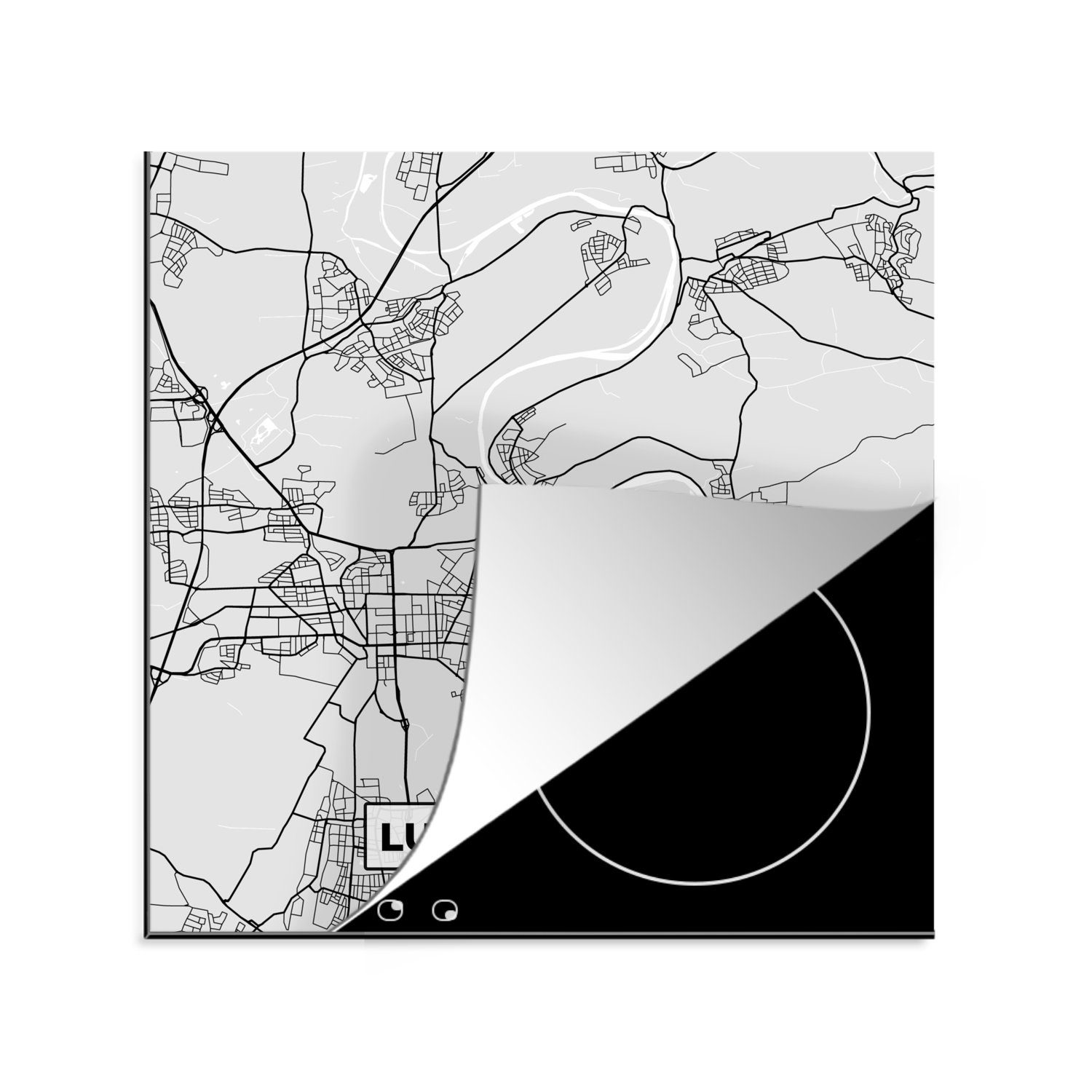 MuchoWow Herdblende-/Abdeckplatte Stadtplan - Ludwigsburg - Karte - Deutschland, Vinyl, (1 tlg), 78x78 cm, Ceranfeldabdeckung, Arbeitsplatte für küche