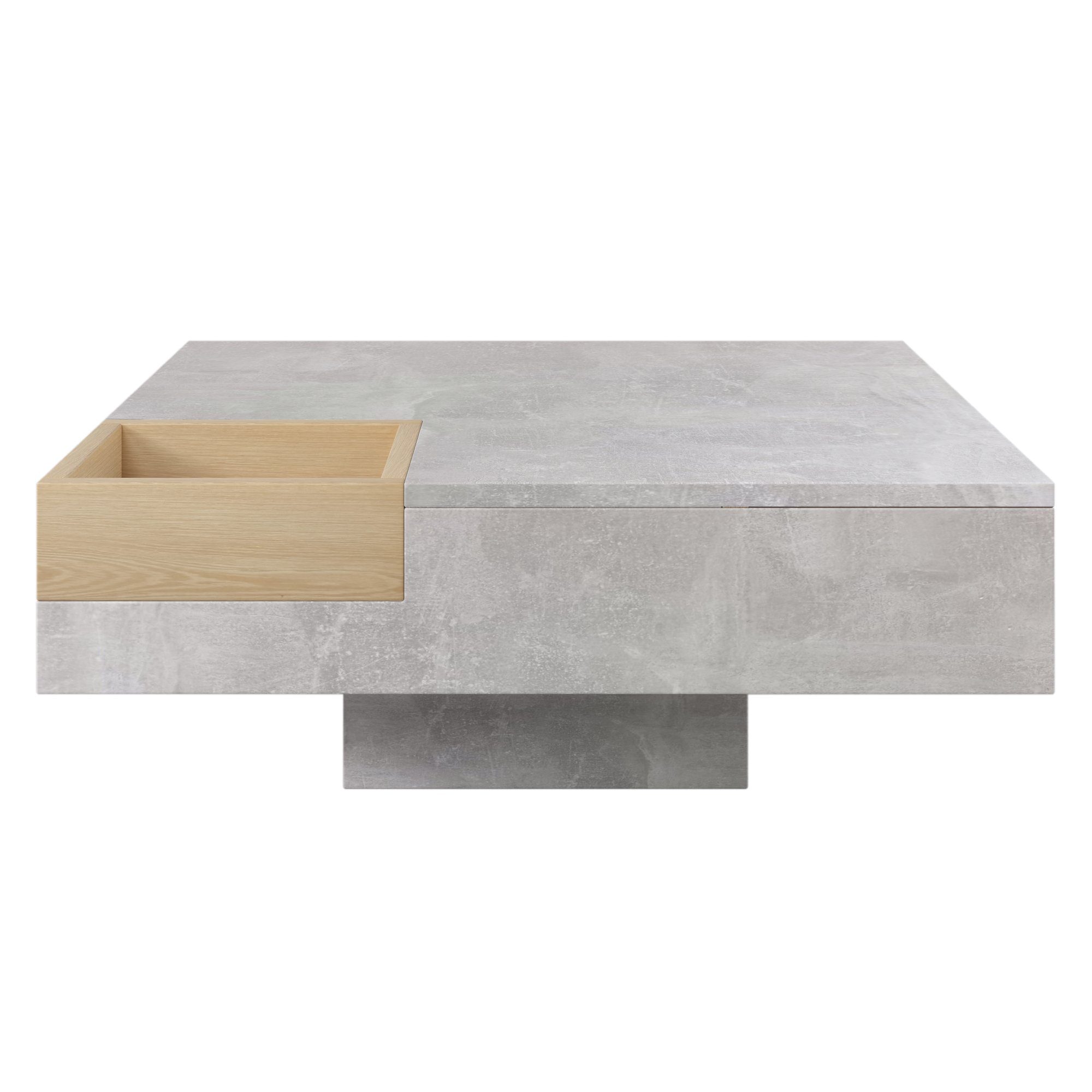 Merax Couchtisch mit herausnehmbarer Aufbewahrungsbox, Wohnzimmertisch Betonoptik, Beistelltisch Holz, B/H/T: 72/30/72cm – Bild 4 von 5