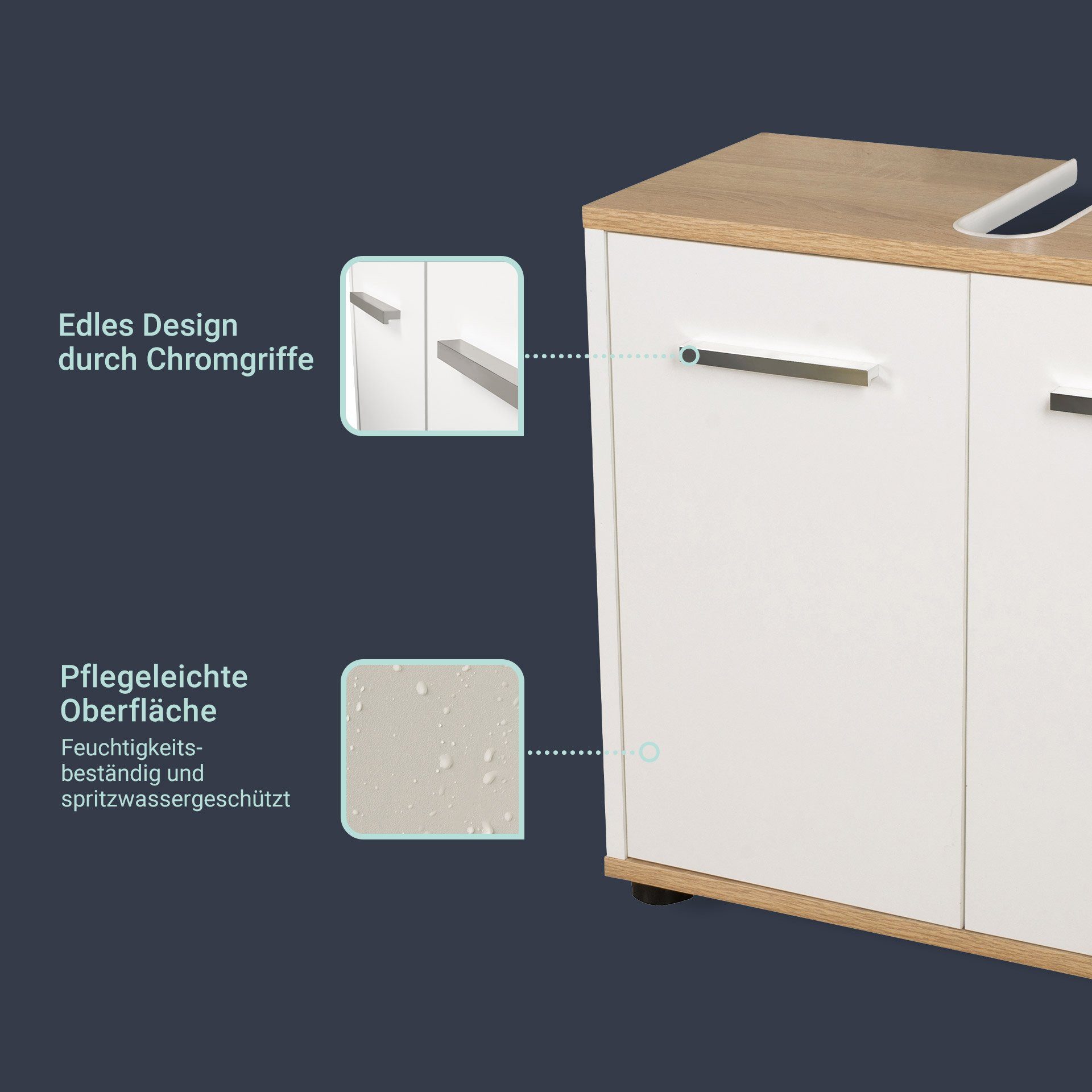 BADEDU Waschbeckenunterschrank ARC Waschbeckenunterschrank mit Chrom-Griffen