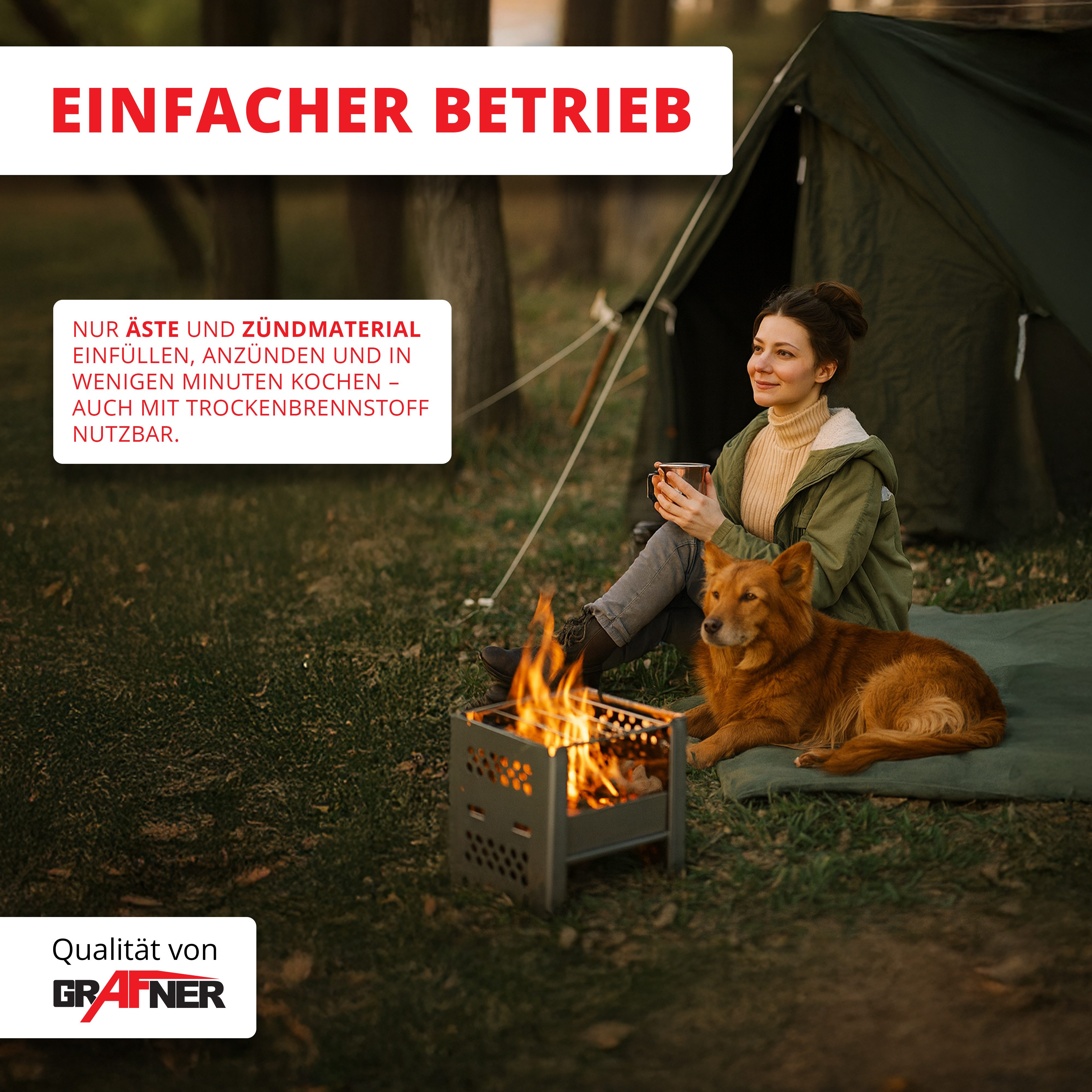 Grafner Holzkohlegrill Campinggrill Edelstahl Hobo Outdoor Holz-Ofen Campingkocher faltbar, Maße aufgebaut ca. 15 x 19 x 18 cm