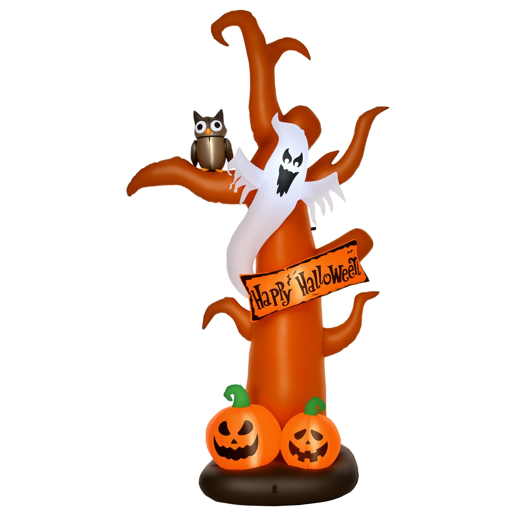 HOMCOM LED-Dekofigur Aufblasbarer Halloween Baum Kürbis (Halloween-Deko, 1 St., Aufblasbarer Spukbaum), Polyester Braun 156 x 107 x 274 cm