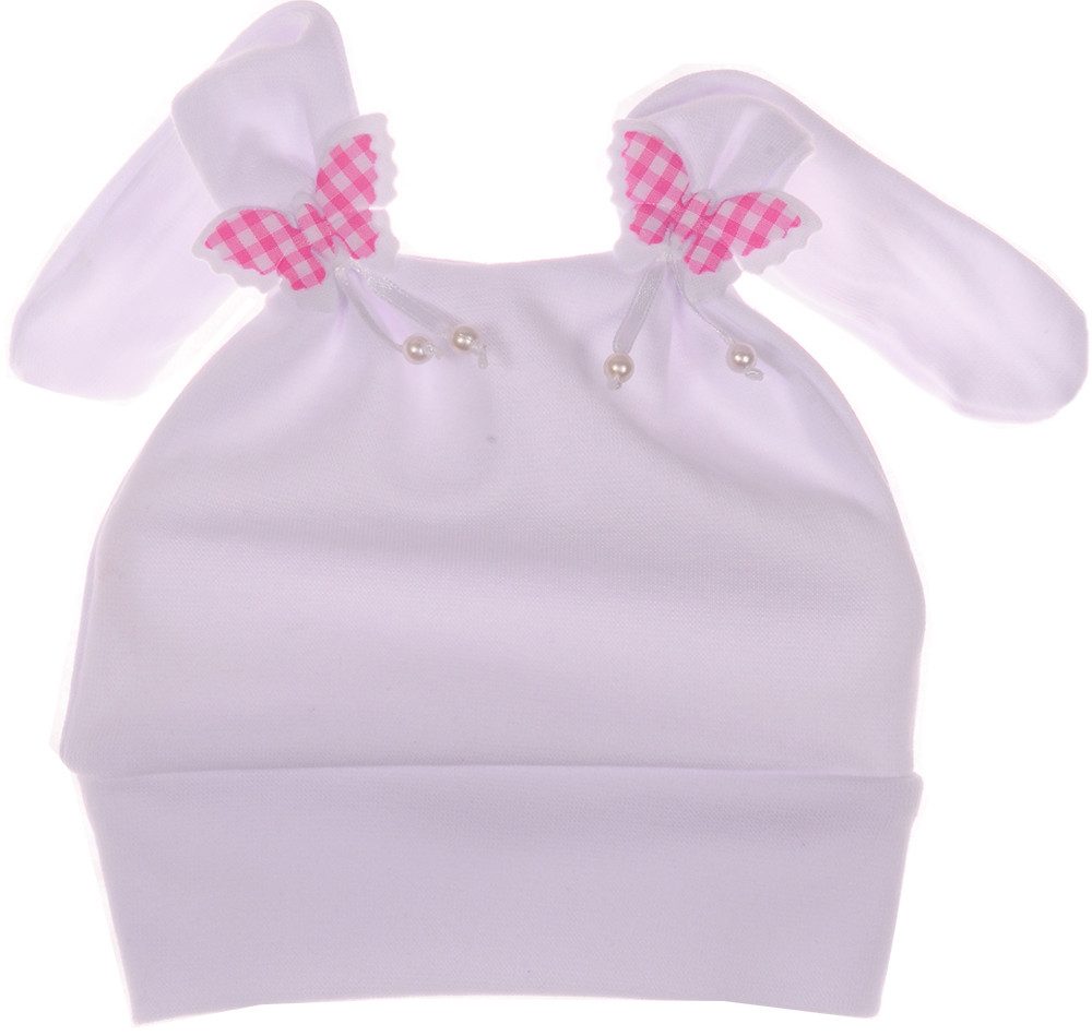 Erstlingsmütze Schlupfmütze Babymütze in Weiß mit Schleifen Baby Mütze