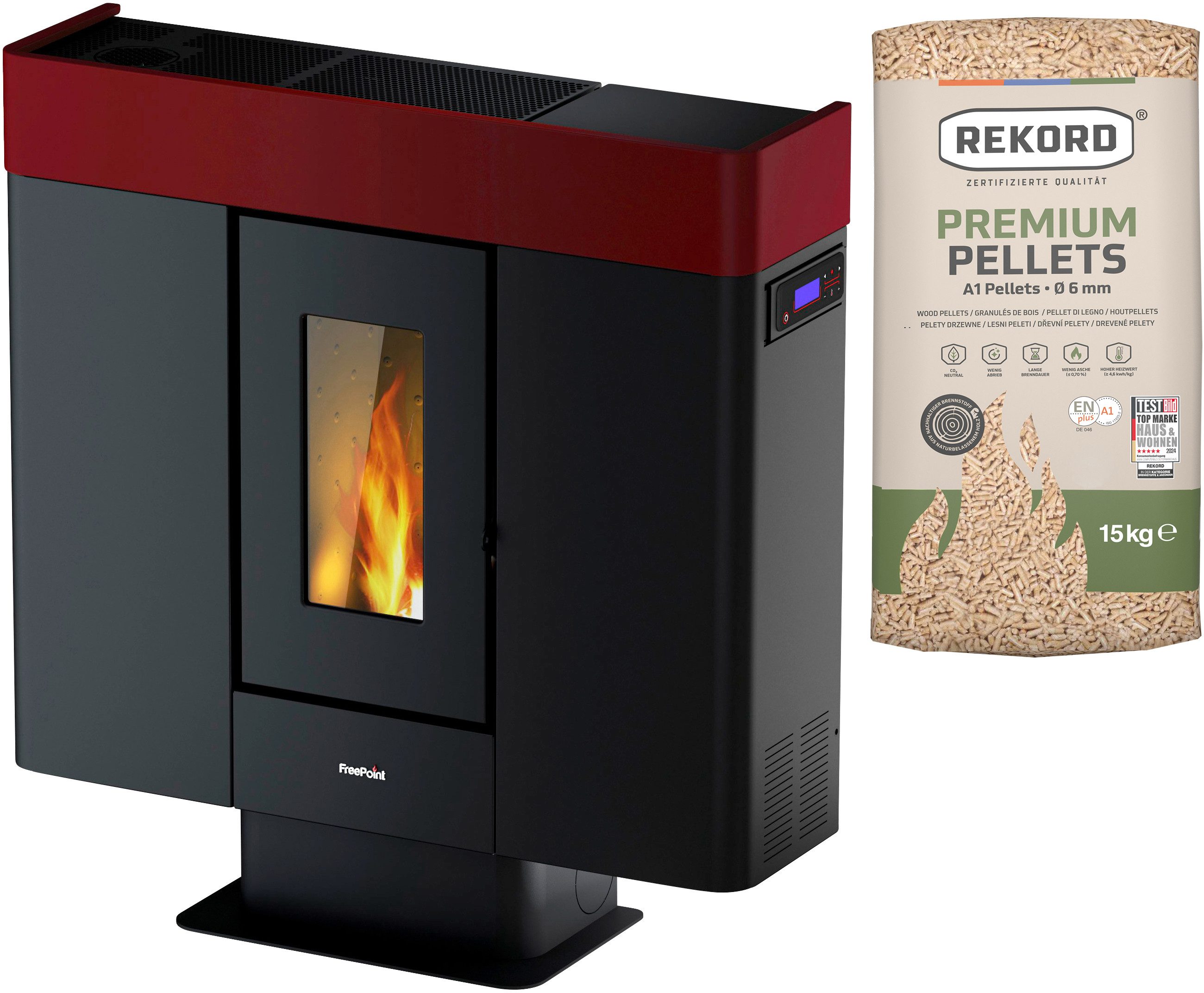 Freepoint Pelletofen Moon airtight, 10 kW, Zeitbrand, 340 W, 230 V