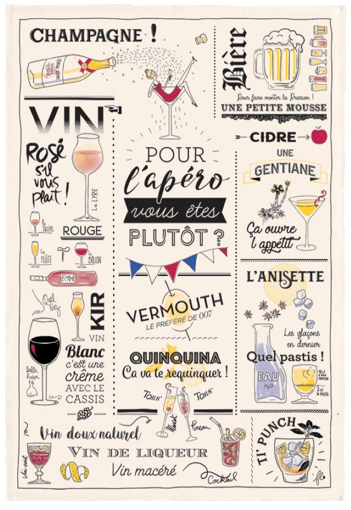 Winkler Geschirrtuch Geschirrtuch Verres et apéros Ecru 48x72 cm, (1-tlg., 1 x Geschirrtuch), bedruckt