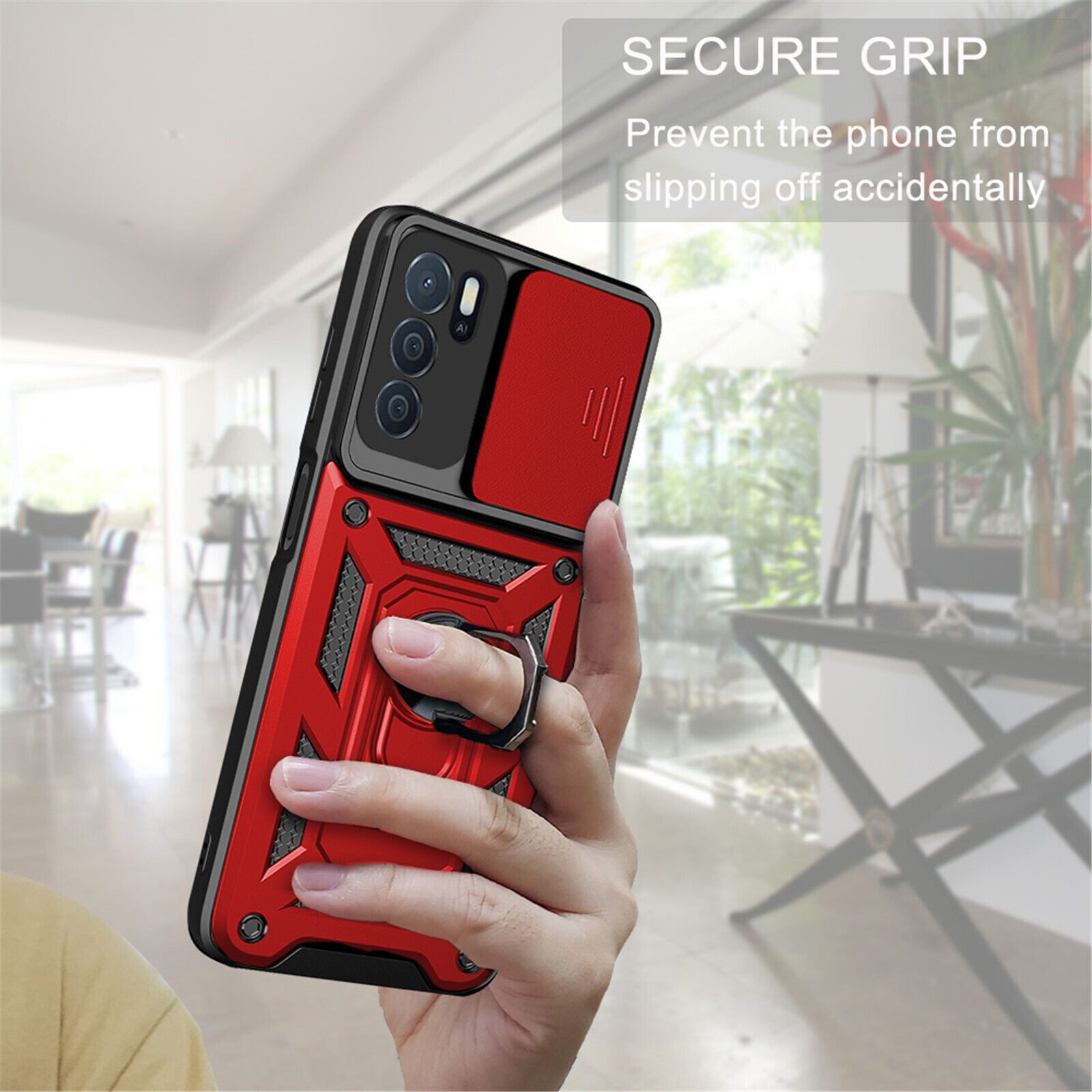 betterfon Smartphone-Hülle für Oppo A16 Panzerhülle mit Kameraschutz & Ringhalter Rot