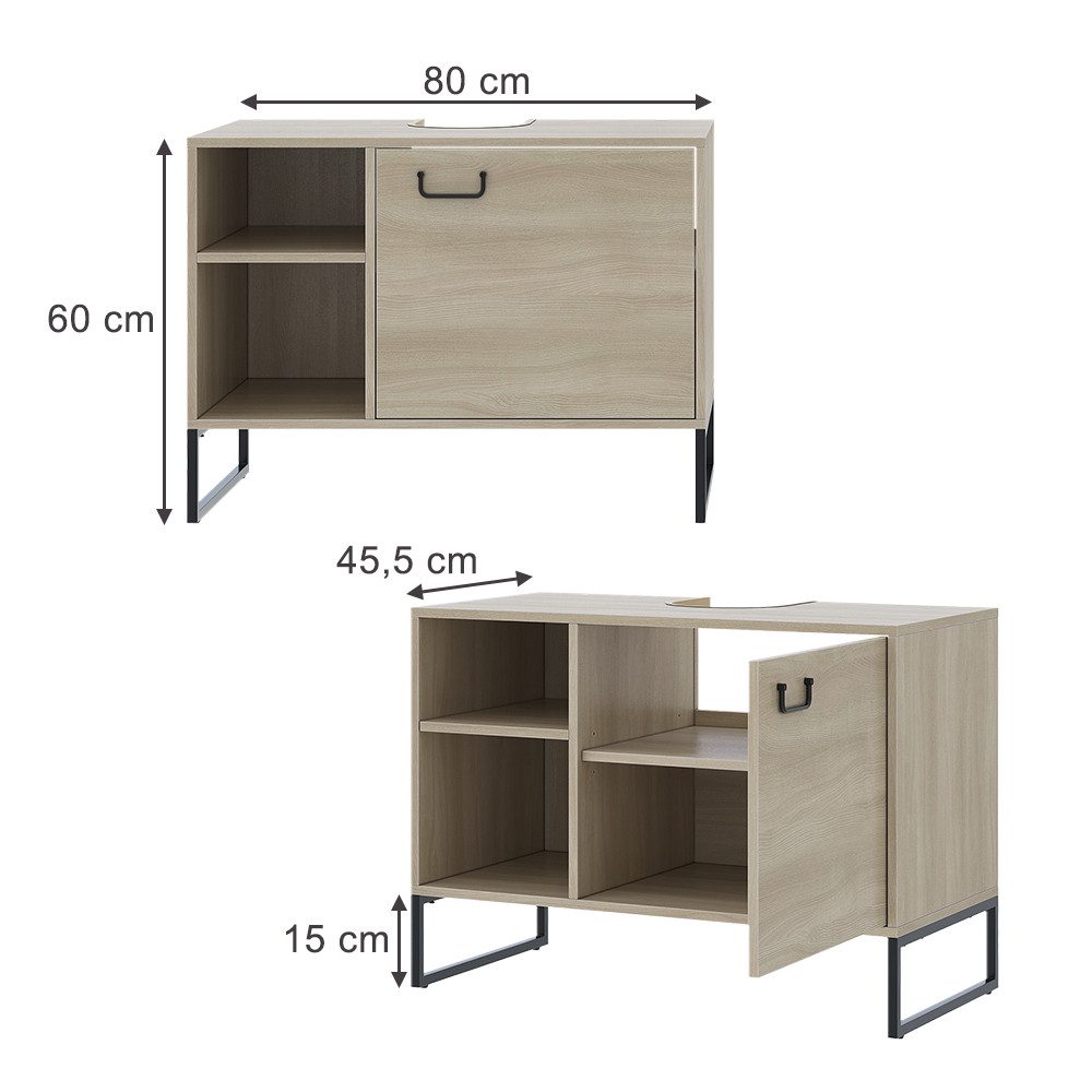 Vicco Waschbeckenunterschrank Vionna, Eiche/Schwarz, 80 x günstig online kaufen