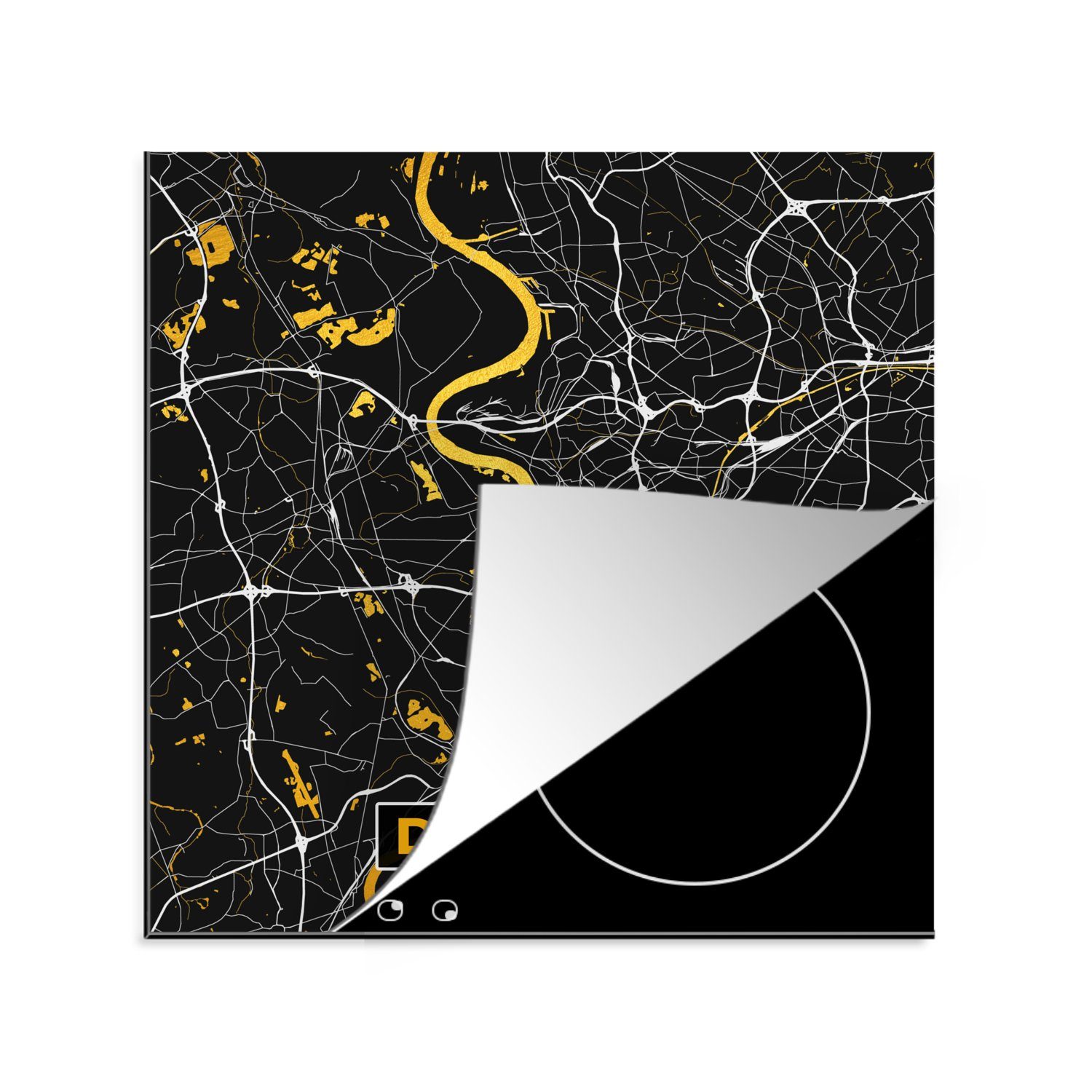MuchoWow Herdblende-/Abdeckplatte Duisburg - Deutschland - Stadtplan - Karte - Gold, Vinyl, (1 tlg), 78x78 cm, Ceranfeldabdeckung, Arbeitsplatte für küche