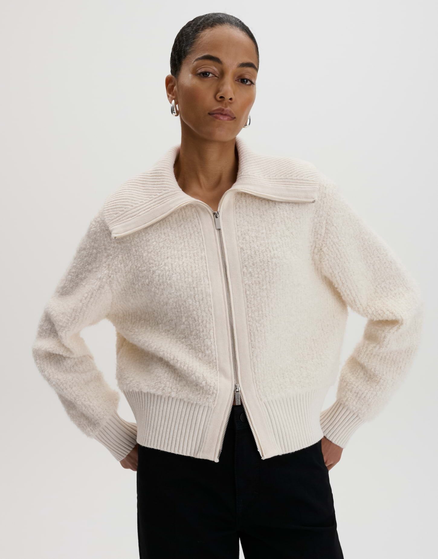 someday Strickjacke Teski aus strukturiertem Rippstrick O-Silhouette mit Troyerkragen und weicher Bouclé-Struktur