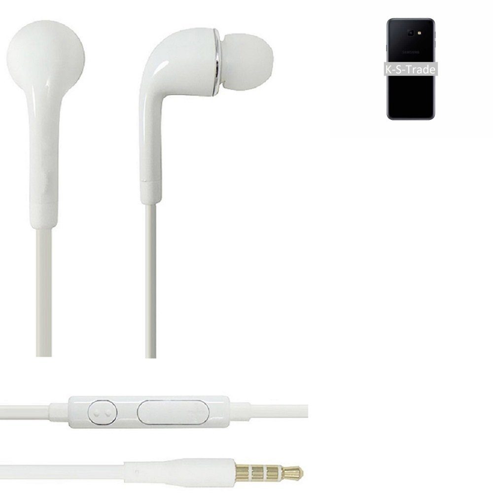 K-S-Trade für Samsung Galaxy J4 Core In-Ear-Kopfhörer (Kopfhörer Headset mit Mikrofon u Lautstärkeregler weiß 3,5mm)
