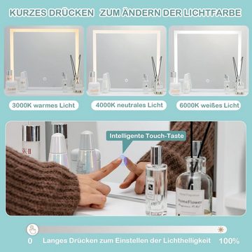 KOMFOTTEU Schminktisch Kosmetiktisch (Set), LED-Licht, Hocker, Spiegel, Schubladen