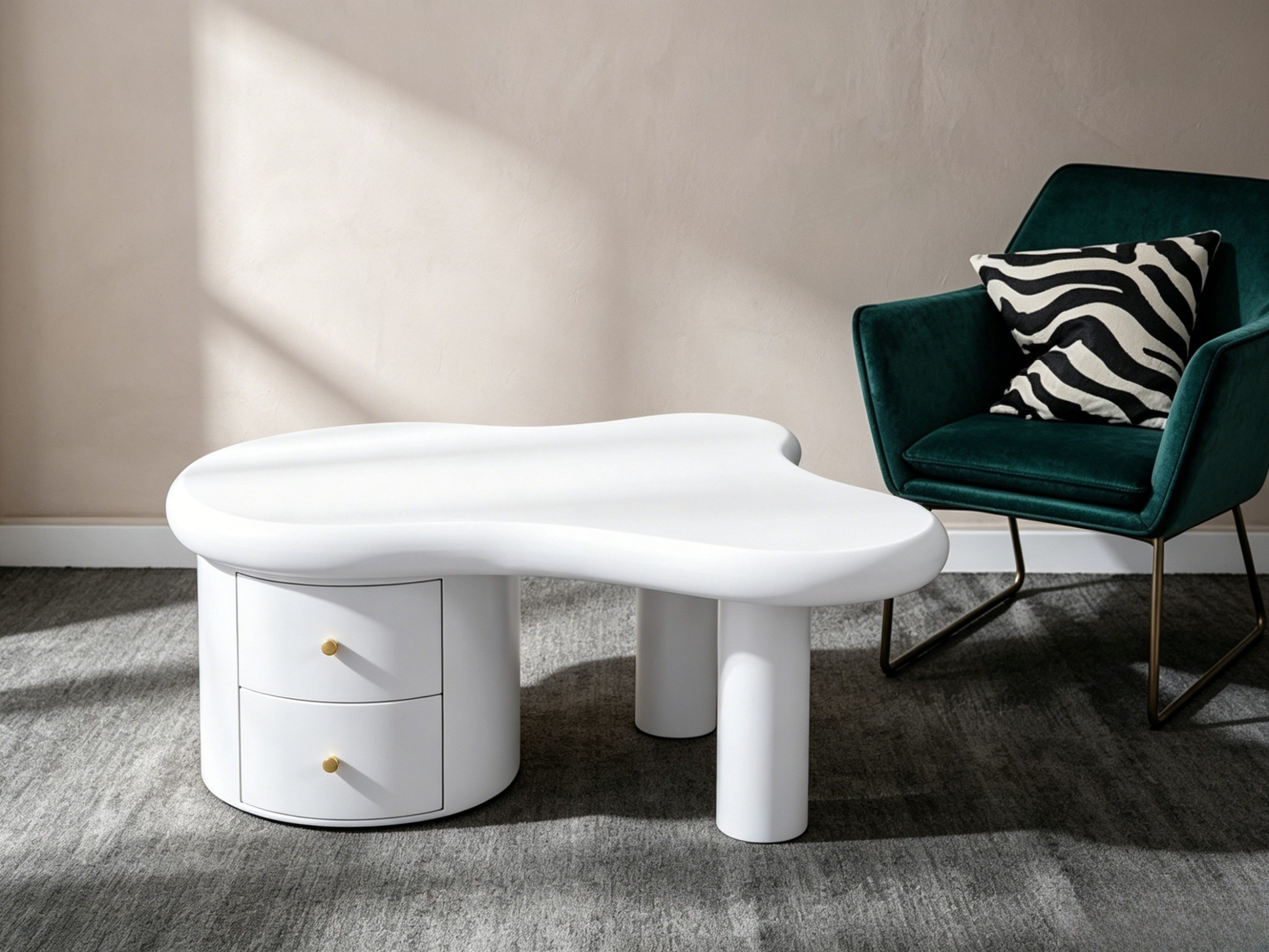 WILLIAMSPACE Couchtisch CLOUD SIDE TABLE – 2 Schubladen, organische Form, Weiß, Wolkenform, organisch, 2 Schubladen