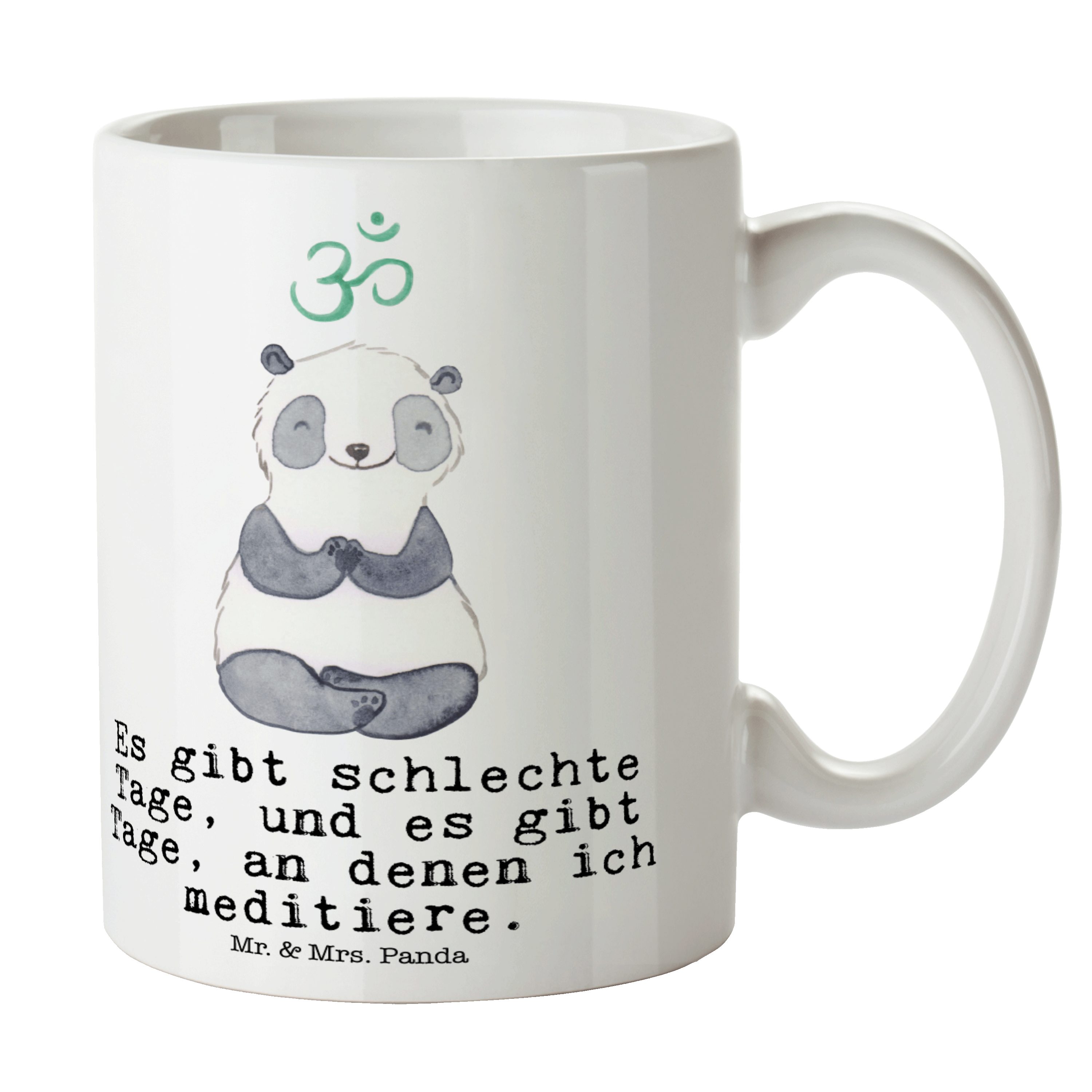 Kaffeebecher, Meditieren - - Dank, Tage & Panda Geschenk, Tasse Mrs. Keramik Mr. Panda Weiß Teetasse,
