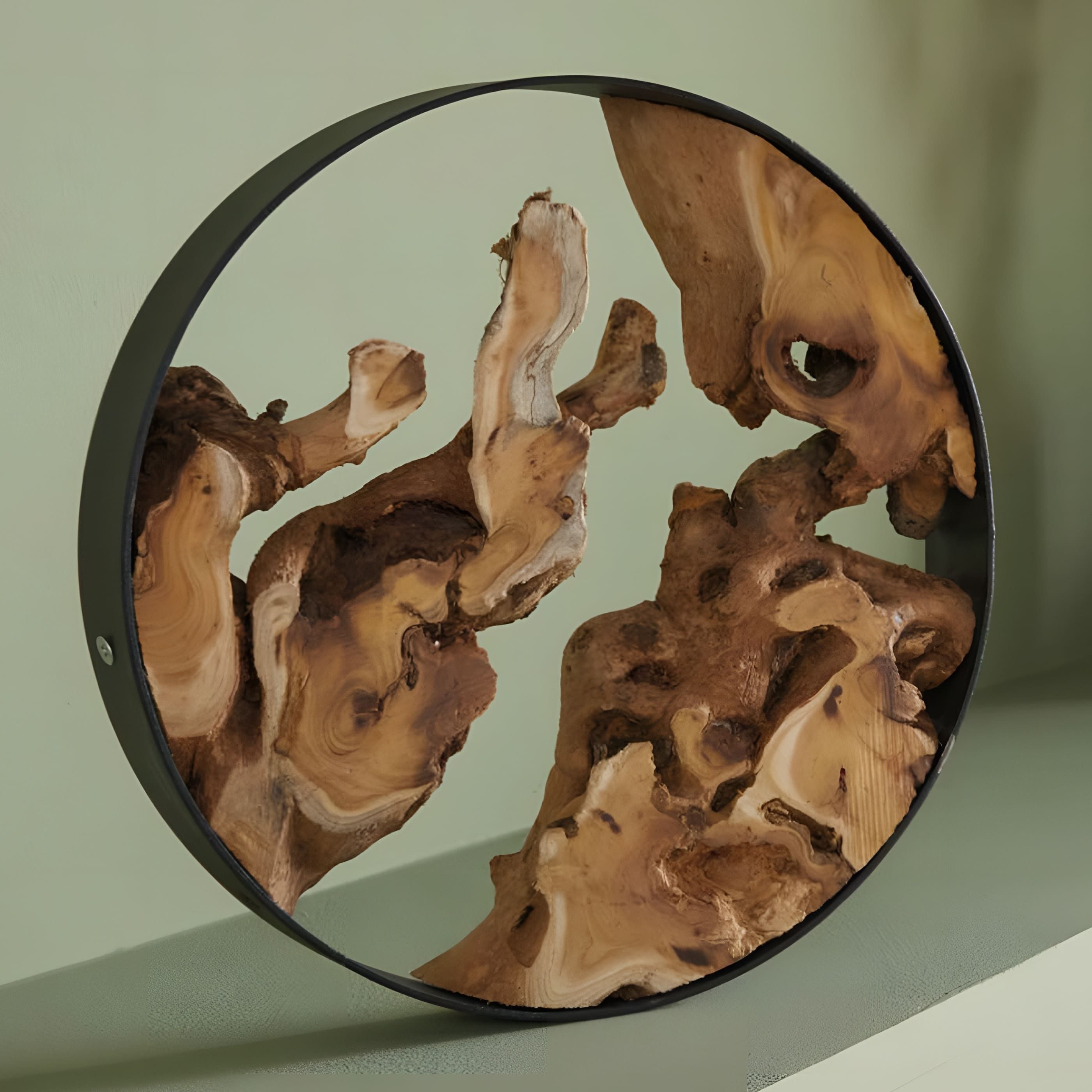 Dekoleidenschaft Dekokranz "Root" Dekoring aus Metall mit Wurzelholz, Dekoobjekt Ø 28 cm, Kranz, Holz-Kranz, Tischkranz