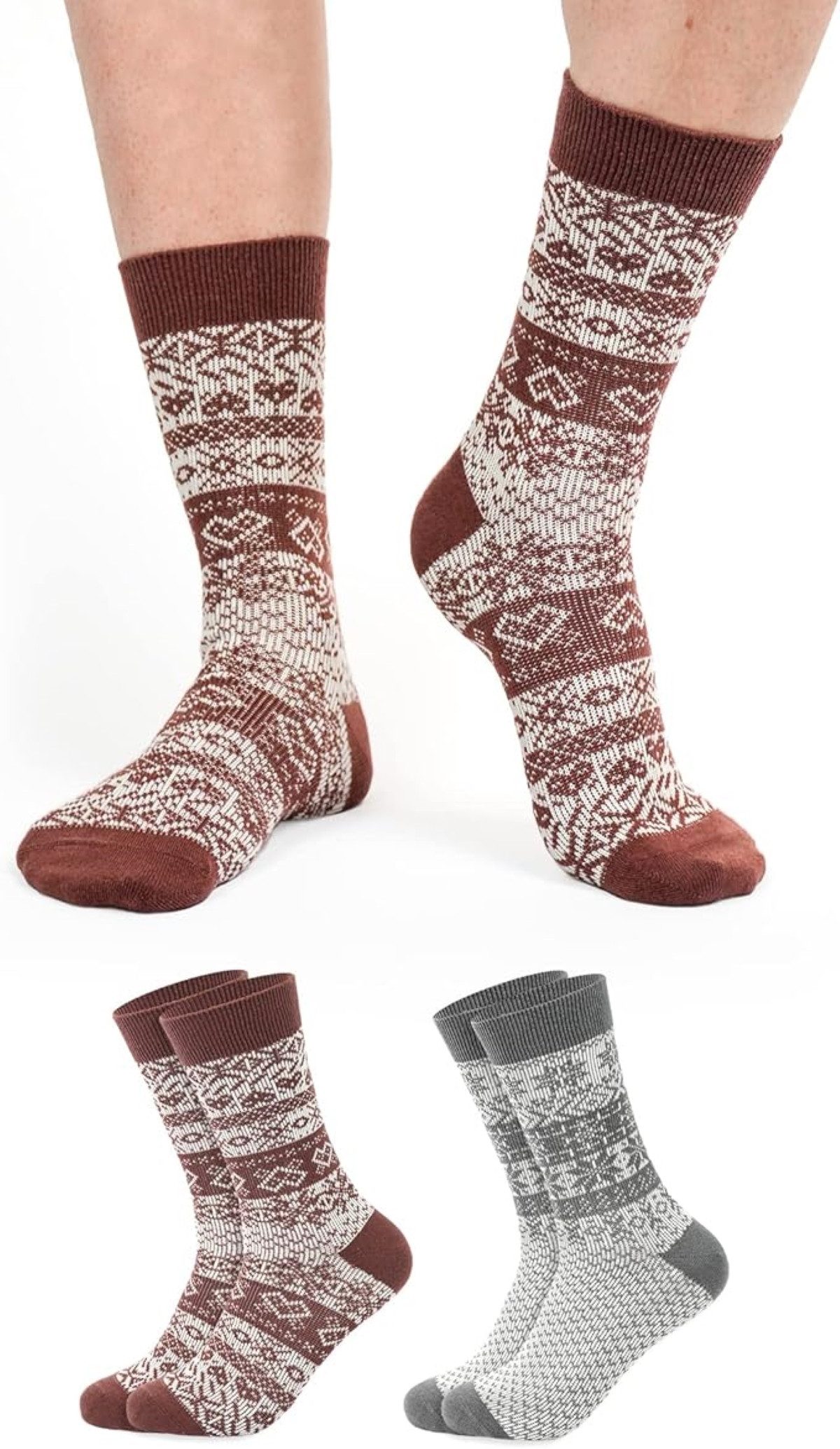 FOOTNOTE Norwegersocken Eliot (2-Paar) grau und rot, 40% Wolle