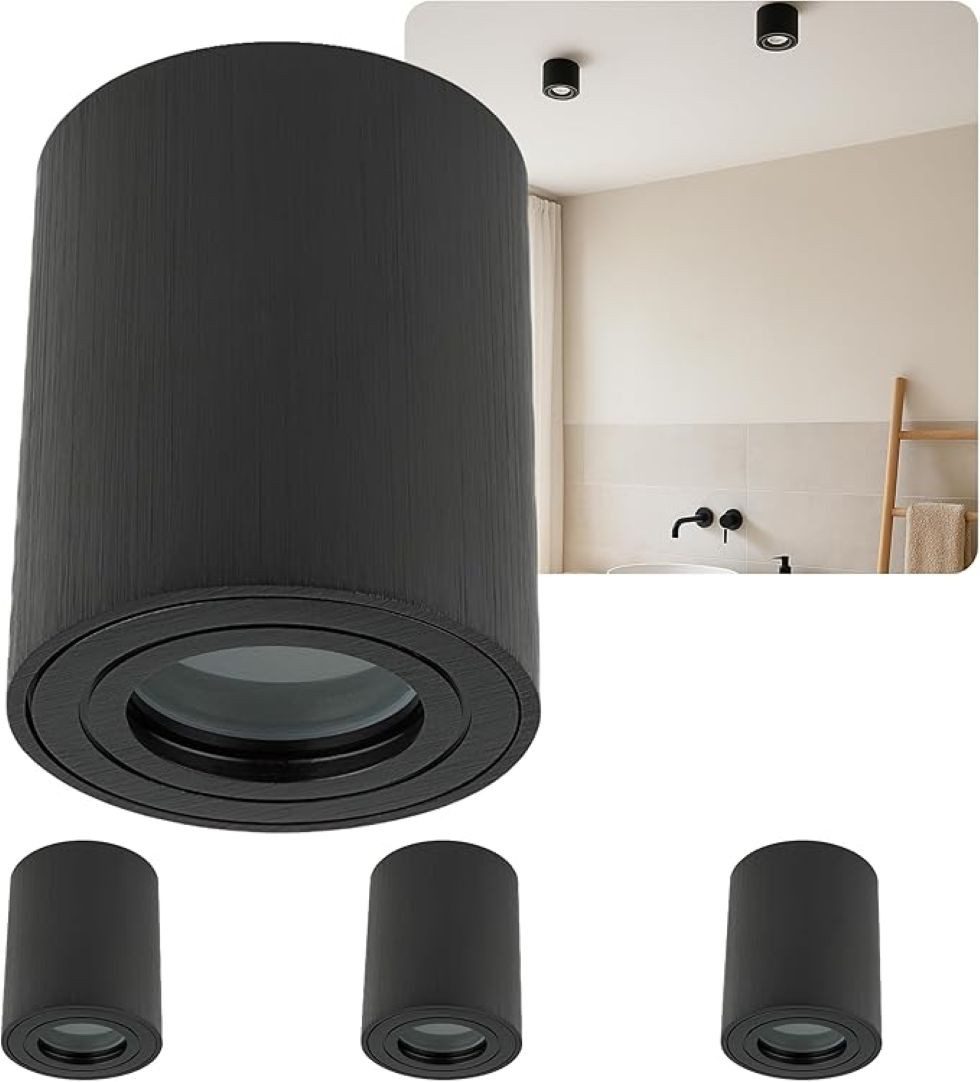 Sweet LED Aufbauleuchte 4er Set IP44 Aluminium Deckenspots rund für Bad & Küche schwarz, ohne Leuchtmittel, Aufbaustrahler LED, Aufbauspot, Deckenstrahler