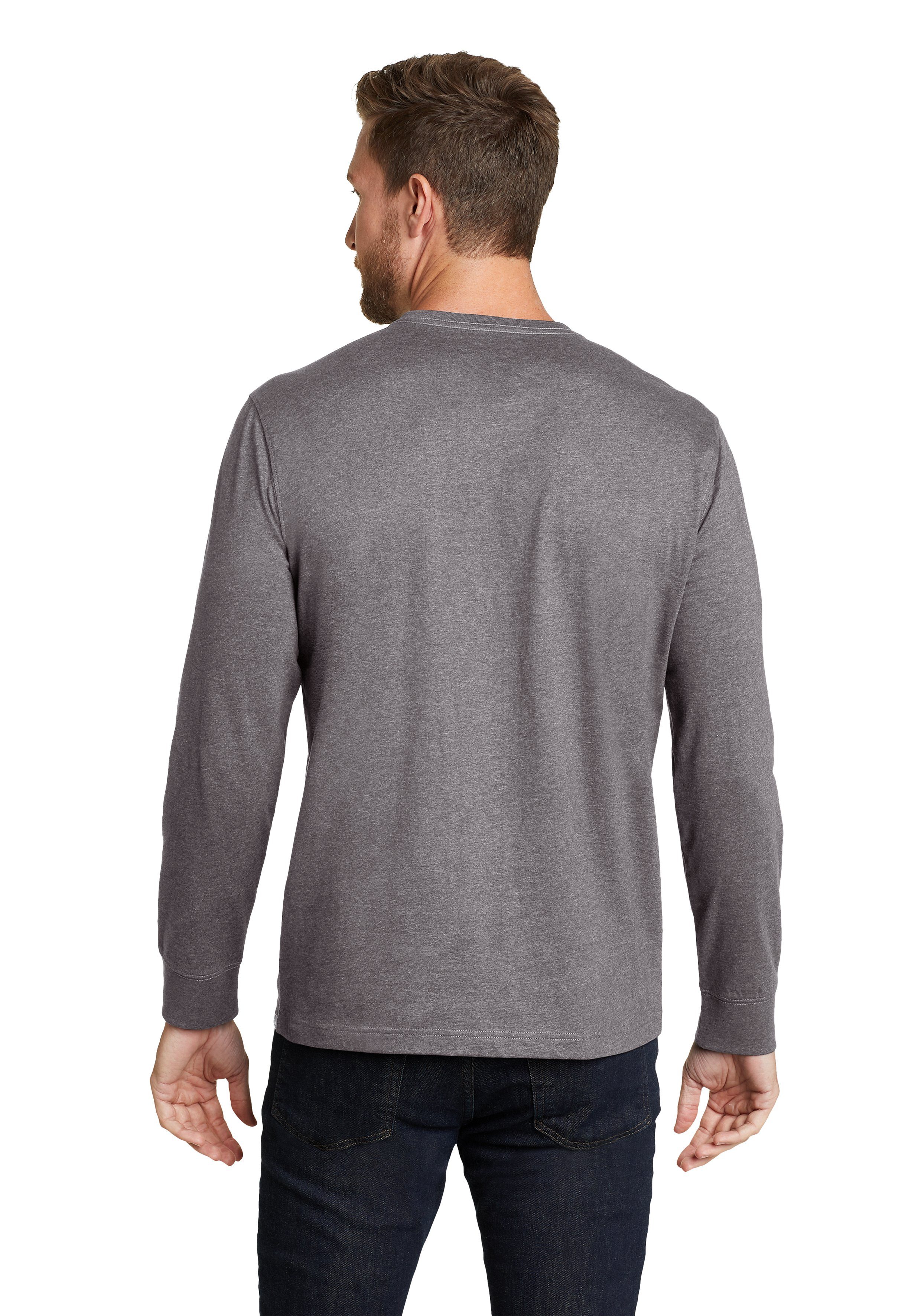100% Shirt Grau Meliertes Langarmshirt Pro Legend Wash Tasche - Eddie Langarm mit Bauer Baumwolle