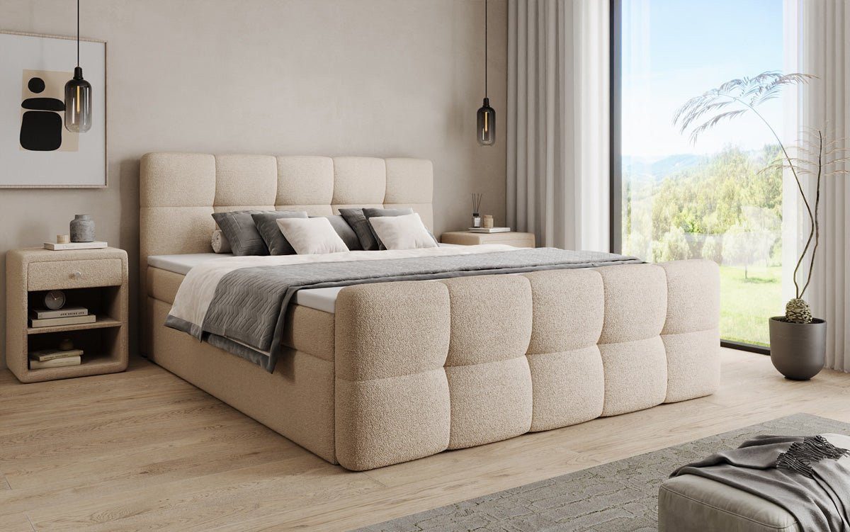 Luxusbetten24 Boxspringbett Cozy in Teddy Bouclé, mit Stauraum, inklusive Topper – Bild 2 von 5