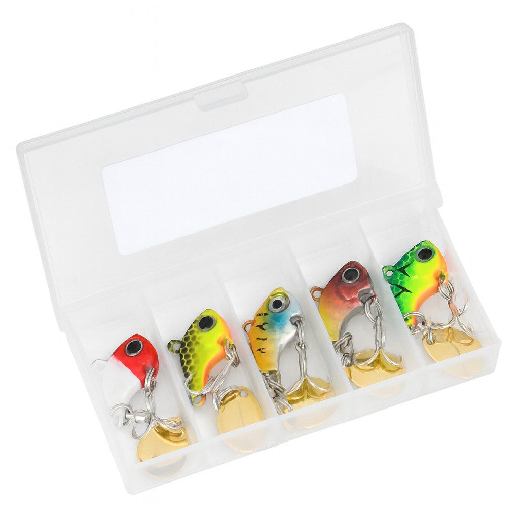 BernhStein Kunstköder Set Vibrationsköder 5 tlg. VIB Jig-Spinner Box 7 oder 14 g