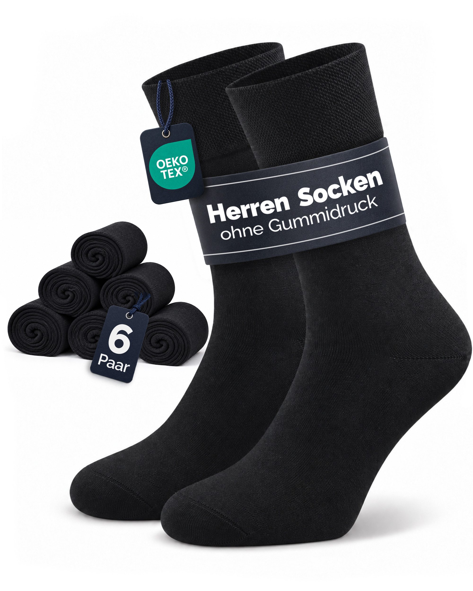 GAWILO Diabetikersocken für Herren, ohne Gummidruck, extra weiter Komfortbund, Business Socke (6 Paar) extra breiter Piquet - Strick am Bund