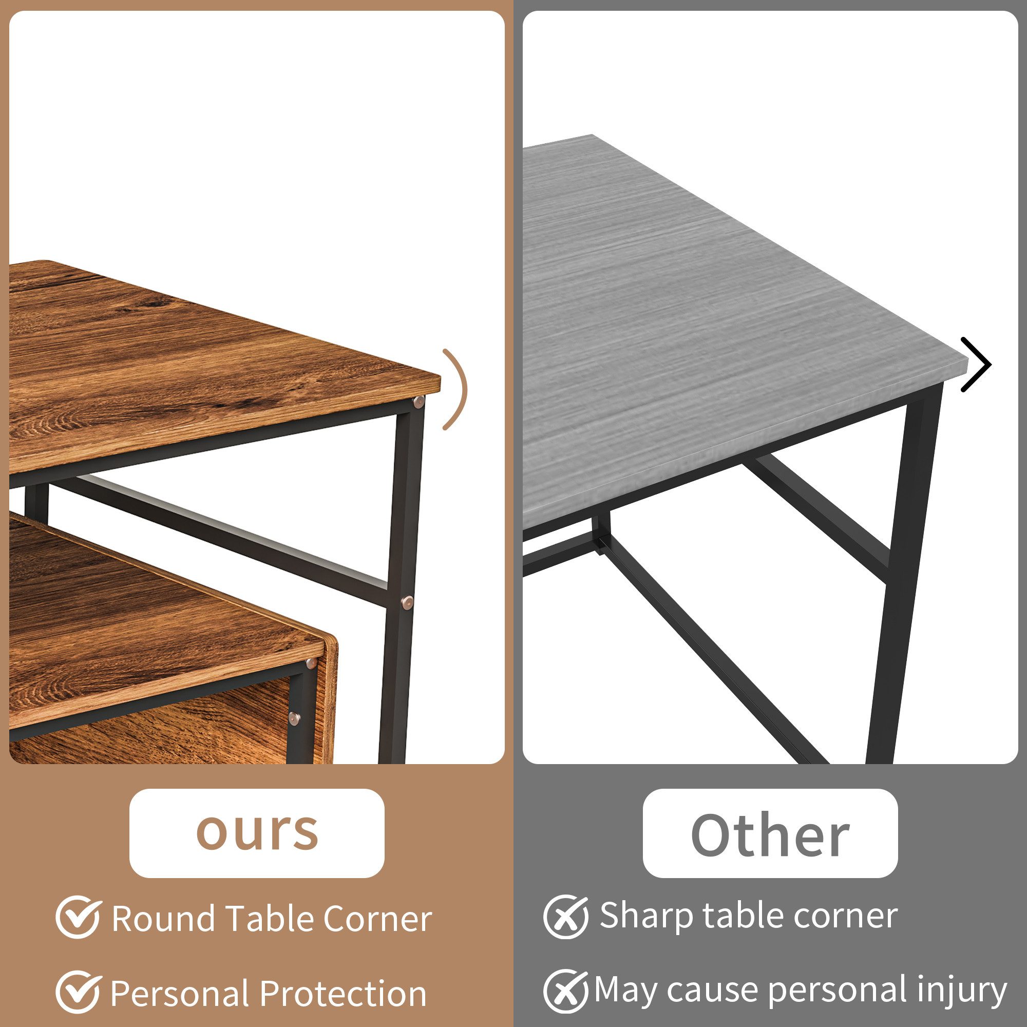 Gdood Couchtisch Rechteck Satztisch Beistelltisch stapelbarer Sofatisch (2-St., Ideal für Wohnzimmer & Büro, Platzsparendes stapelbares Design), Mit Holzmaserun – Bild 5 von 5