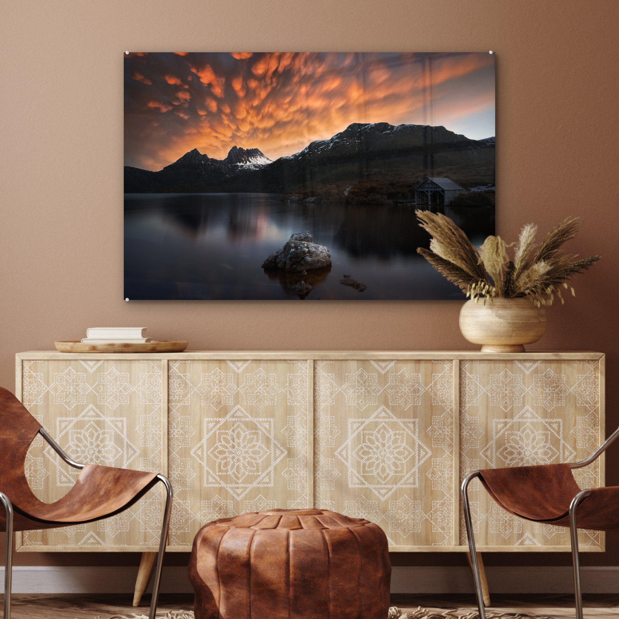 MuchoWow Acrylglasbild Cradle Mountain in Schlafzimmer Wohnzimmer nach (1 Tasmanien Acrylglasbilder Sonnenuntergang, & St)