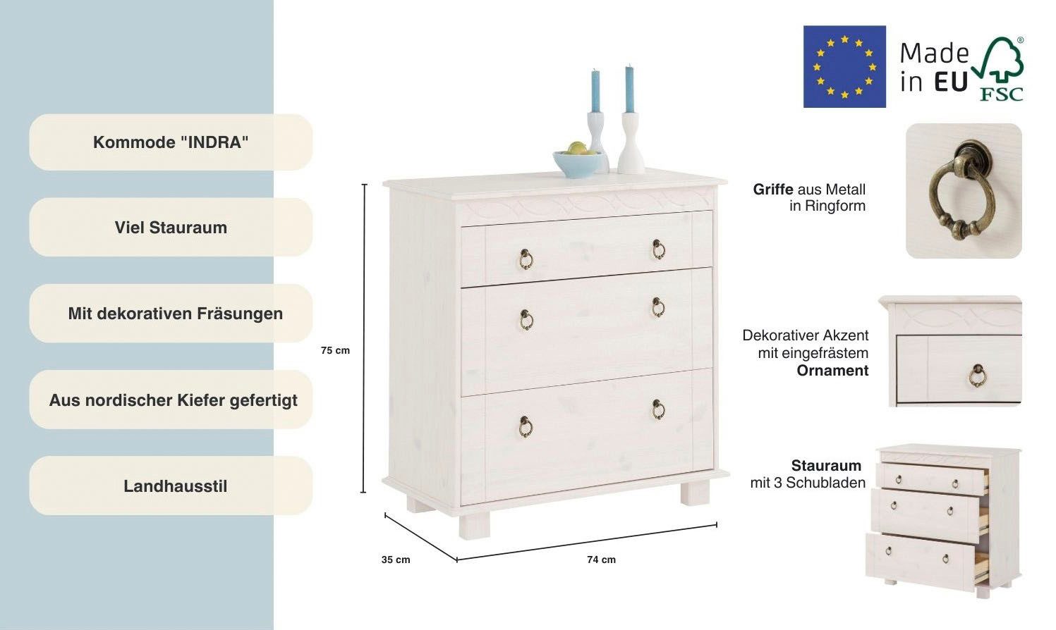 OTTO home Kommode Indra Sideboard (B/T/H: 74/35/75 cm), 74 cm breit