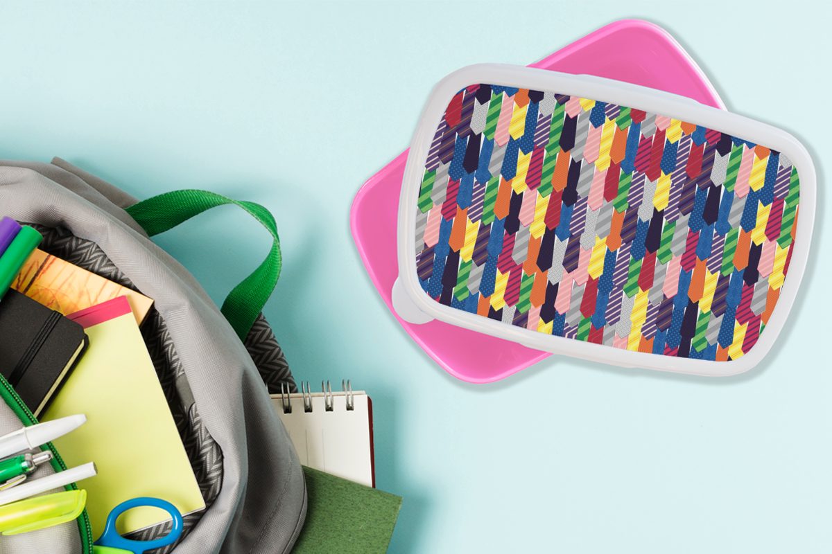 Snackbox, Erwachsene, Mädchen, Brotdose - Kunststoff (2-tlg), für Muster, MuchoWow Kinder, rosa Lunchbox Regenbogen Kunststoff, Krawatte Brotbox -