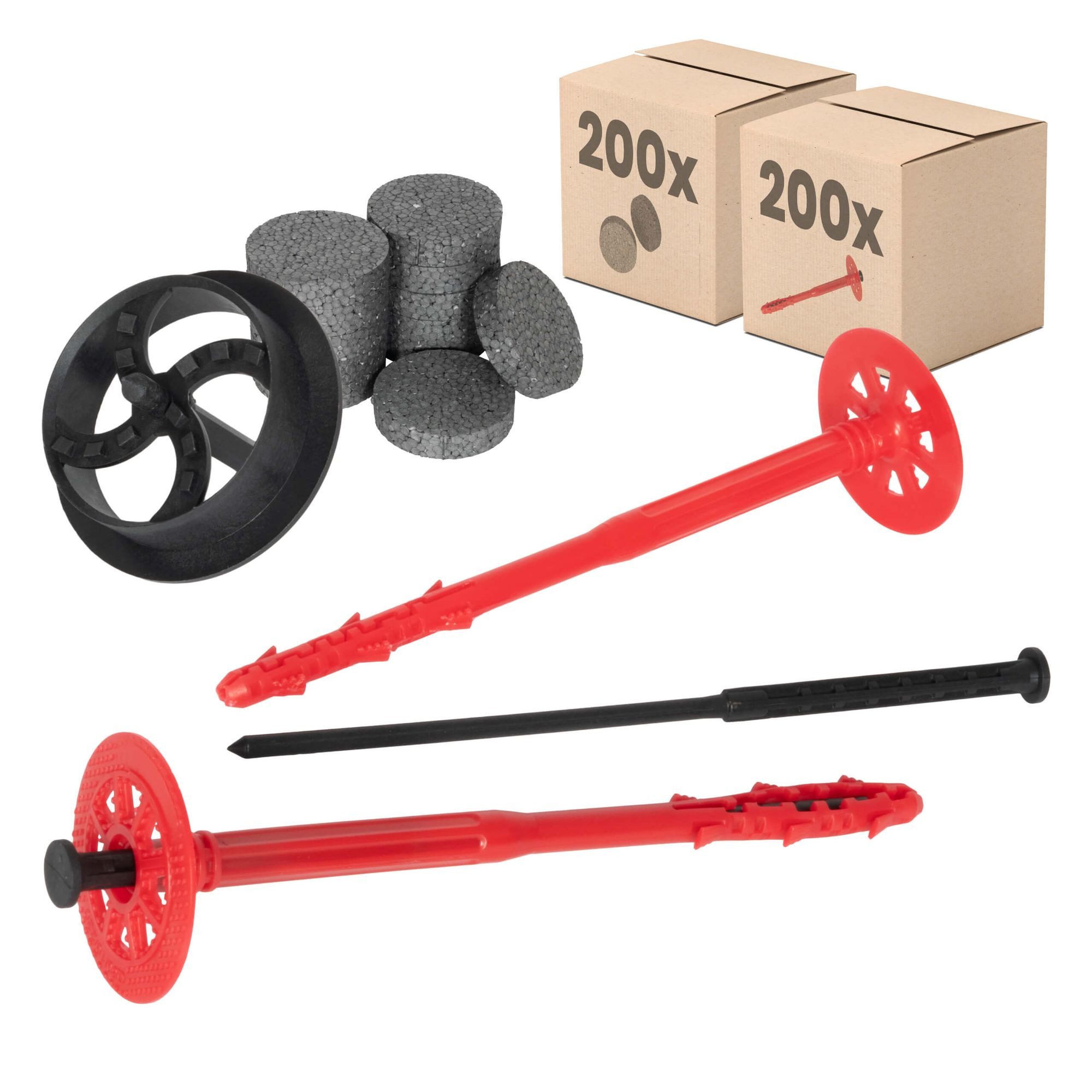 PROTEKTOR Schrauben- und Дюбель-Set Ізоляційні заглушки Ø10mm, Schlagdübel mit Kunststoffnagel für WDVS, (Dämmstoffdübel Set Ø10x240mm (200 Stück + 200 Rondelle + 1 Fräser), 400 St., Fassadendübel für WDVS und zur Befestigung von Fassadendämmung), ETA-zertifizierte Schlagdübel Tellerdübel für alle Nutzungskategorien