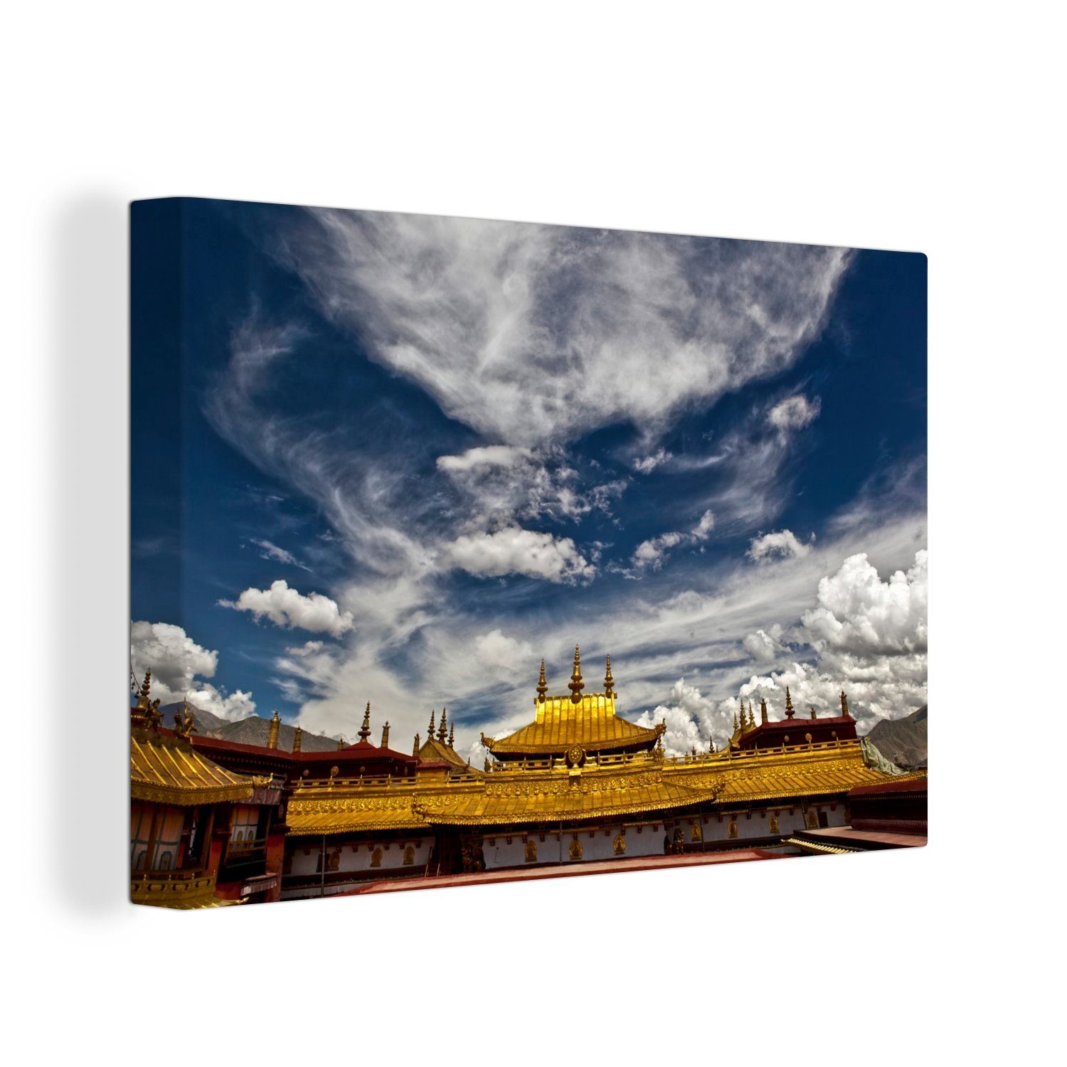 OneMillionCanvasses® Leinwandbild Frontansicht des Jokhang-Tempels in Tibet, (1 St), Wandbild Leinwandbilder, Aufhängefertig, Wanddeko, 30x20 cm