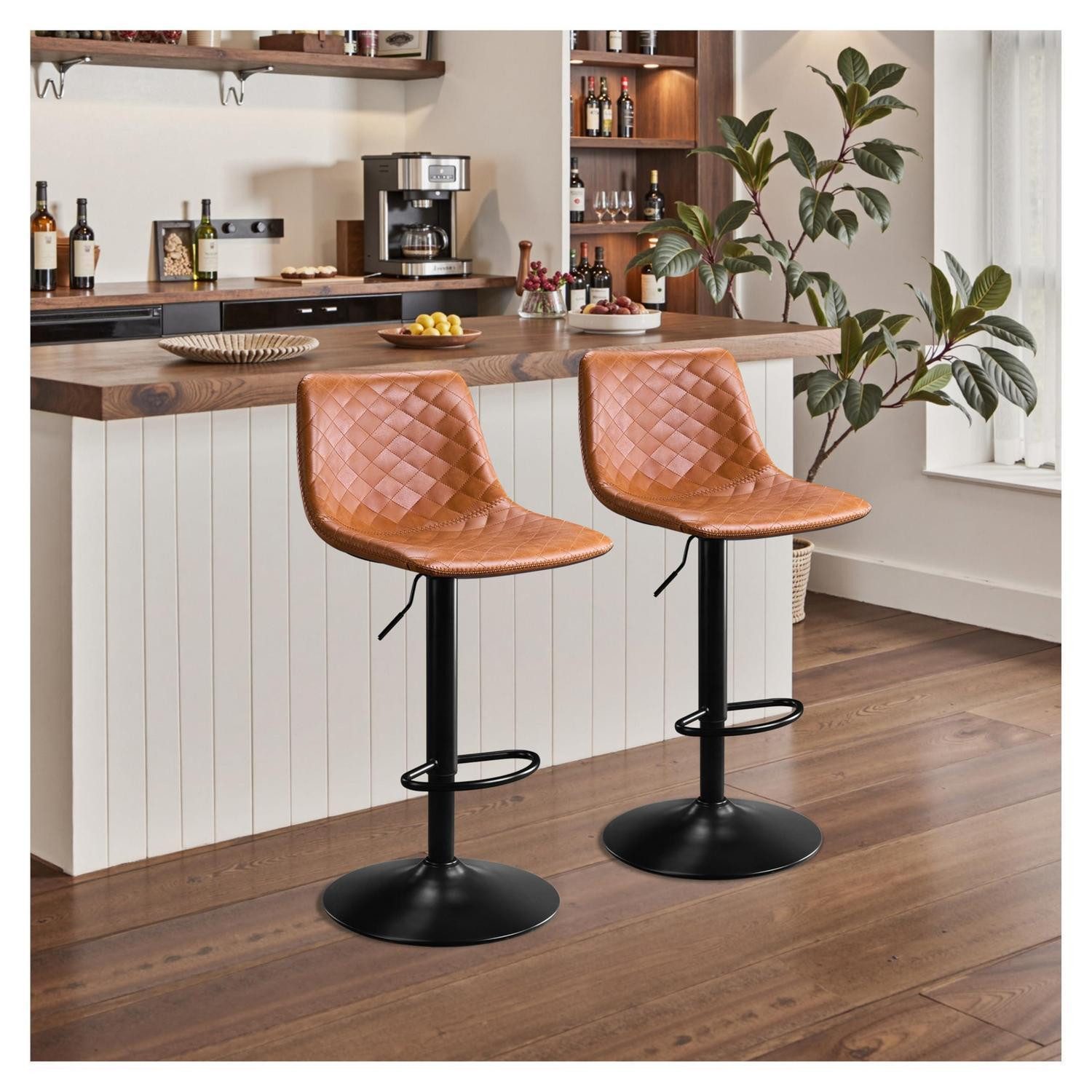 LuxusKollektion Barhocker Barhocker 2er Set höhenverstellbar Lehne drehbar 150kg Braun