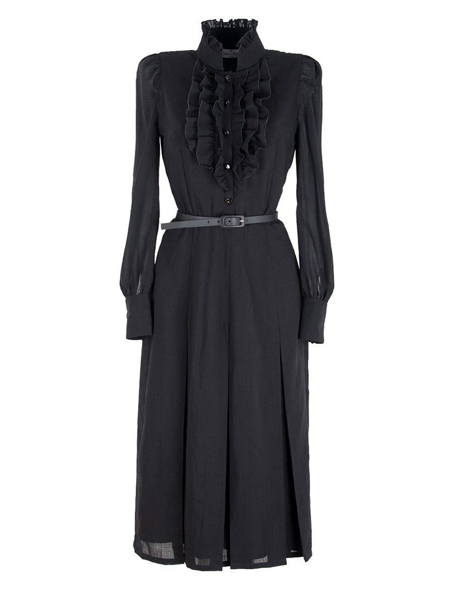 RUA & RUA Midikleid Kleid aus Wolle & Seide mit Rüschen in Schwarz Mit Rüschen