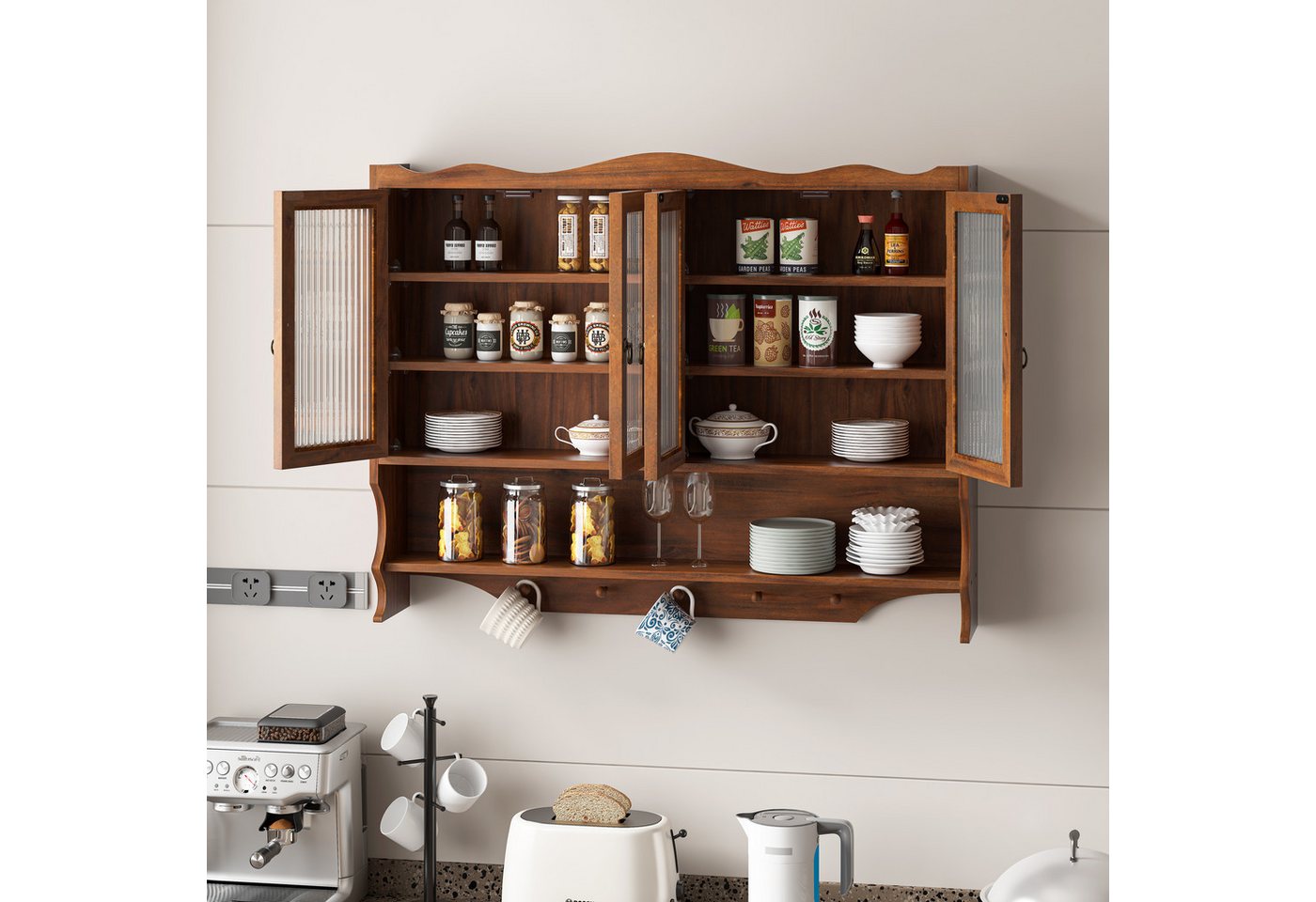 HAUSS SPOLE Hängeschrank 90cm Küchenschrank Badzimmerschrank mit Hakenleistenbereich,Braun
