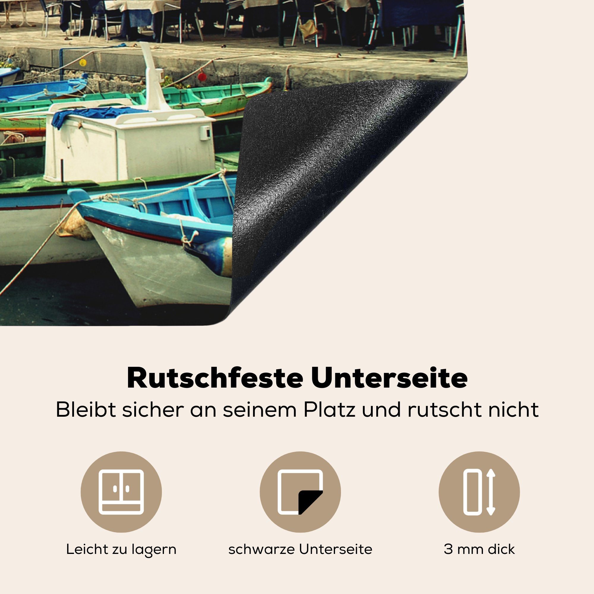 Hafen Boot für die Herdblende-/Abdeckplatte küche, - tlg), cm, 81x52 - Italien, Ceranfeldabdeckung Schutz Induktionskochfeld Vinyl, MuchoWow (1