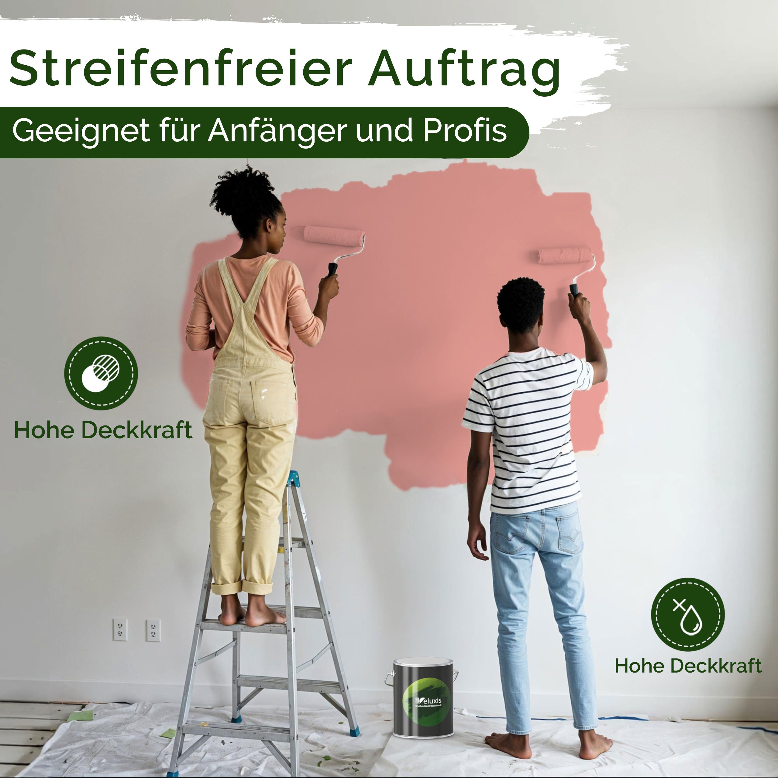 Veluxis Wandfarbe Veluxis® Edle Wandfarbe, für den Innenraum - Deckkraft-Klasse 1, Streifenfrei & tropfarm