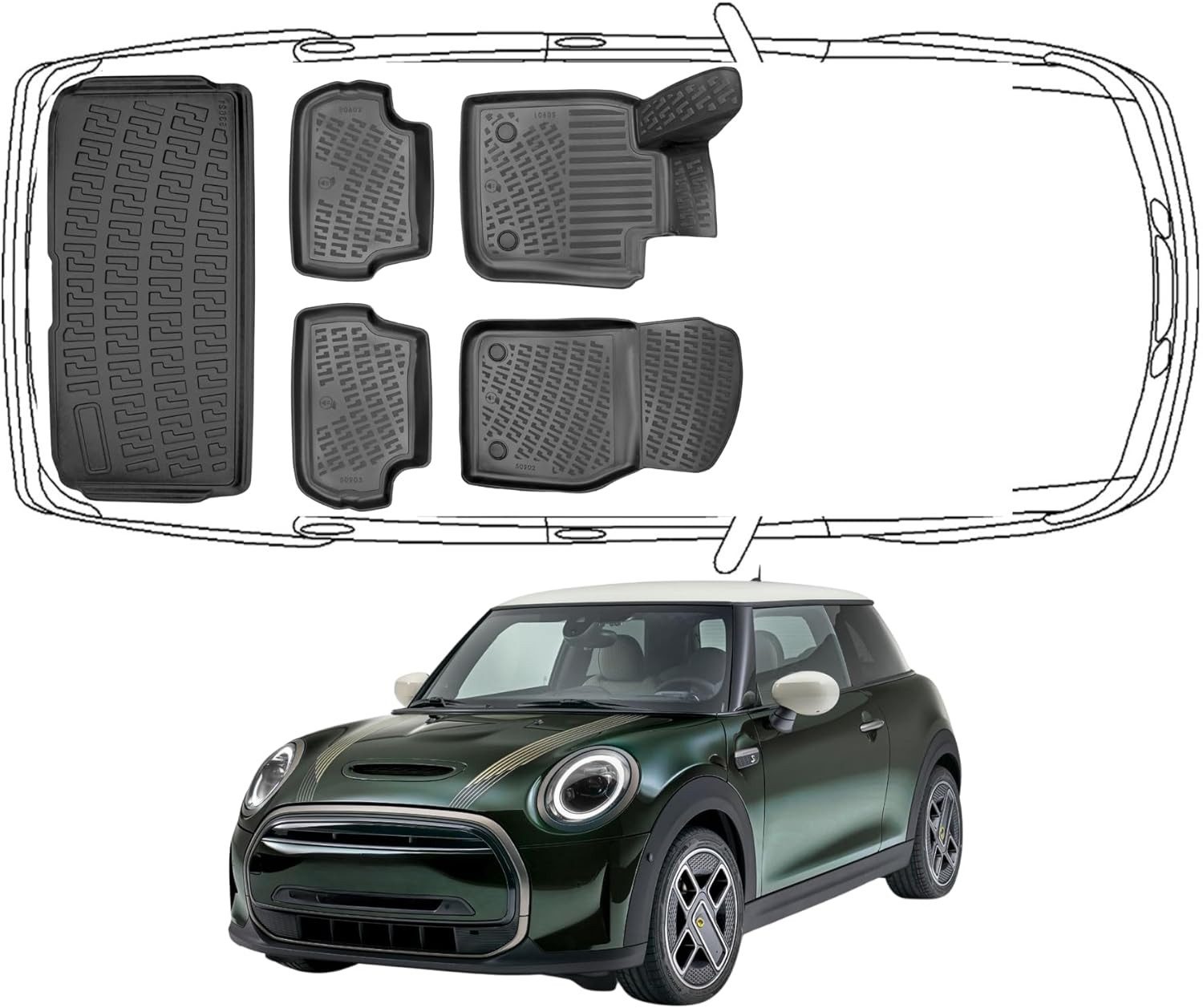Trimak Passform-Fußmatten Oder Kofferraumwanne Oder Set für Mini, Mini Cooper Elektro SE 2020-2024 Fussmatten & Obere Kofferraummatte