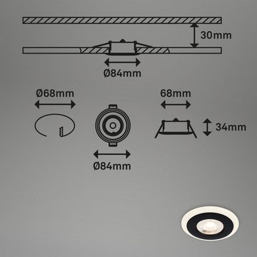 Briloner Leuchten LED Einbauleuchte 7039-035, LED fest verbaut, Warmweiß, 3er Set, getrennt und einzeln schaltbar,IP44, schwarz