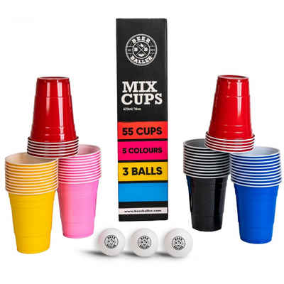 BeerBaller Becher BeerBaller® Mixed Cups - 55 Becher in 5 Farben & 3 Bällen als Set, 16oz/473ml