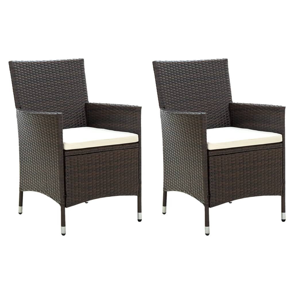 furnicato Gartenstuhl Gartenstühle mit Sitzpolster 2 Stk. Poly Rattan Braun