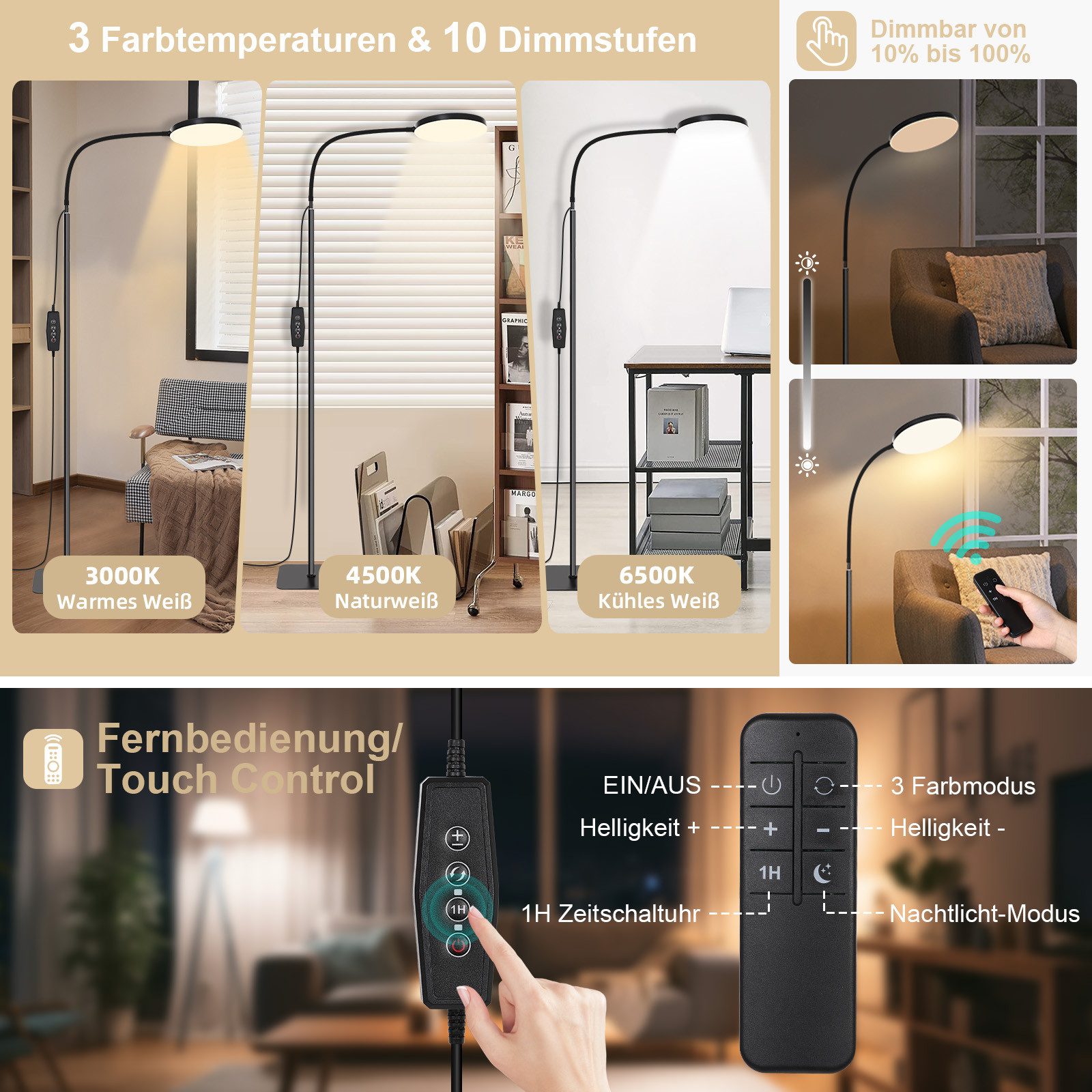 MUPOO LED Stehlampe Standleuchten mit Fernbedienung, LED Leselampe Stehend günstig online kaufen