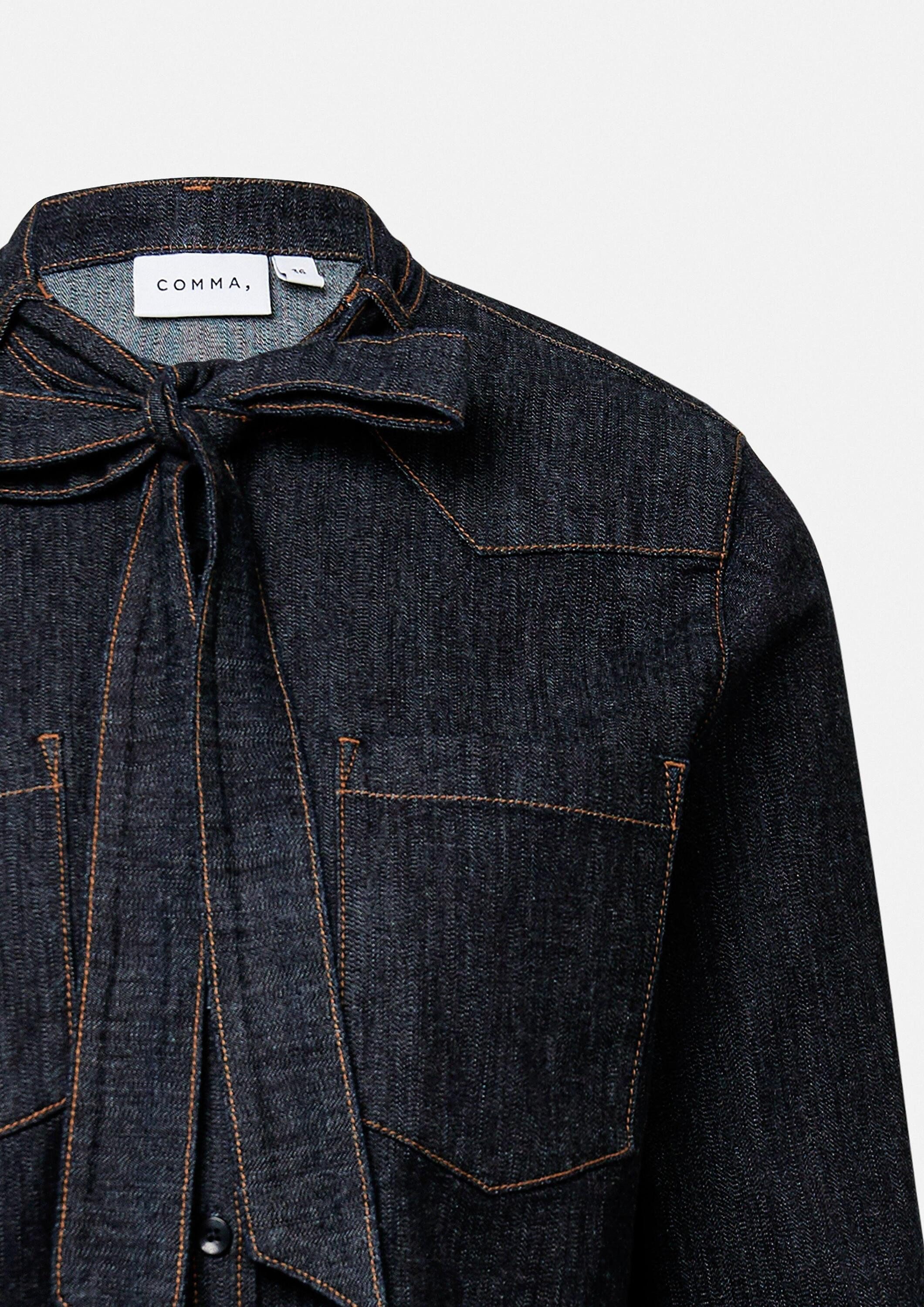 comma Langarmbluse Bluse Weiches Denimhemd mit Schluppe