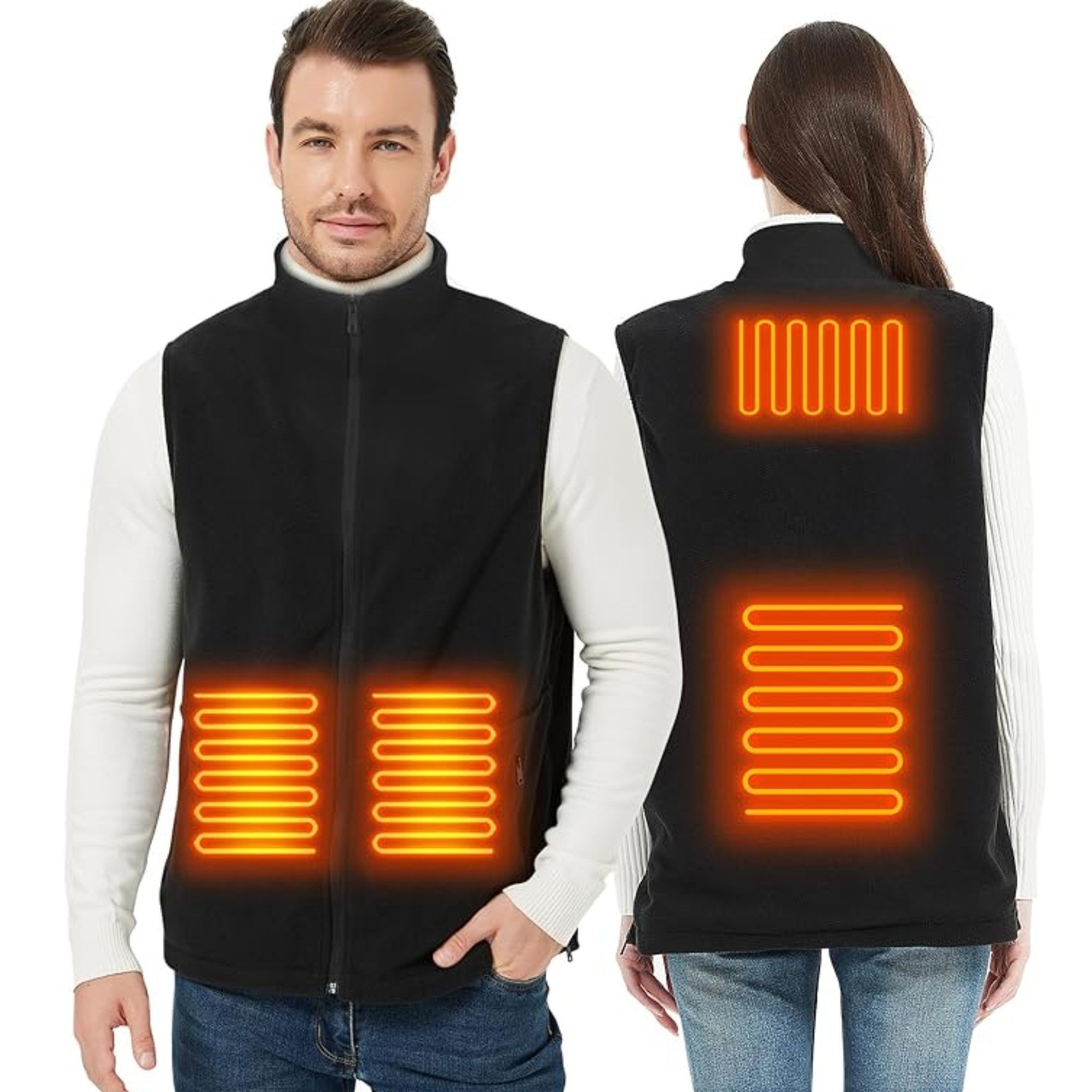 Vivitar Funktionsweste Unisex-Heizweste aus Polar Fleece mit 4 Heizzonen OHNE Powerbank (für Outdoor, Arbeit, Wandern, Skifahren und Winter, ärmellos mit Stehkragen, warme Thermoweste für Damen und Herren) USB-Heizweste mit 3 Heizstufen 45–65 °C, Carbonfaser-Heizung